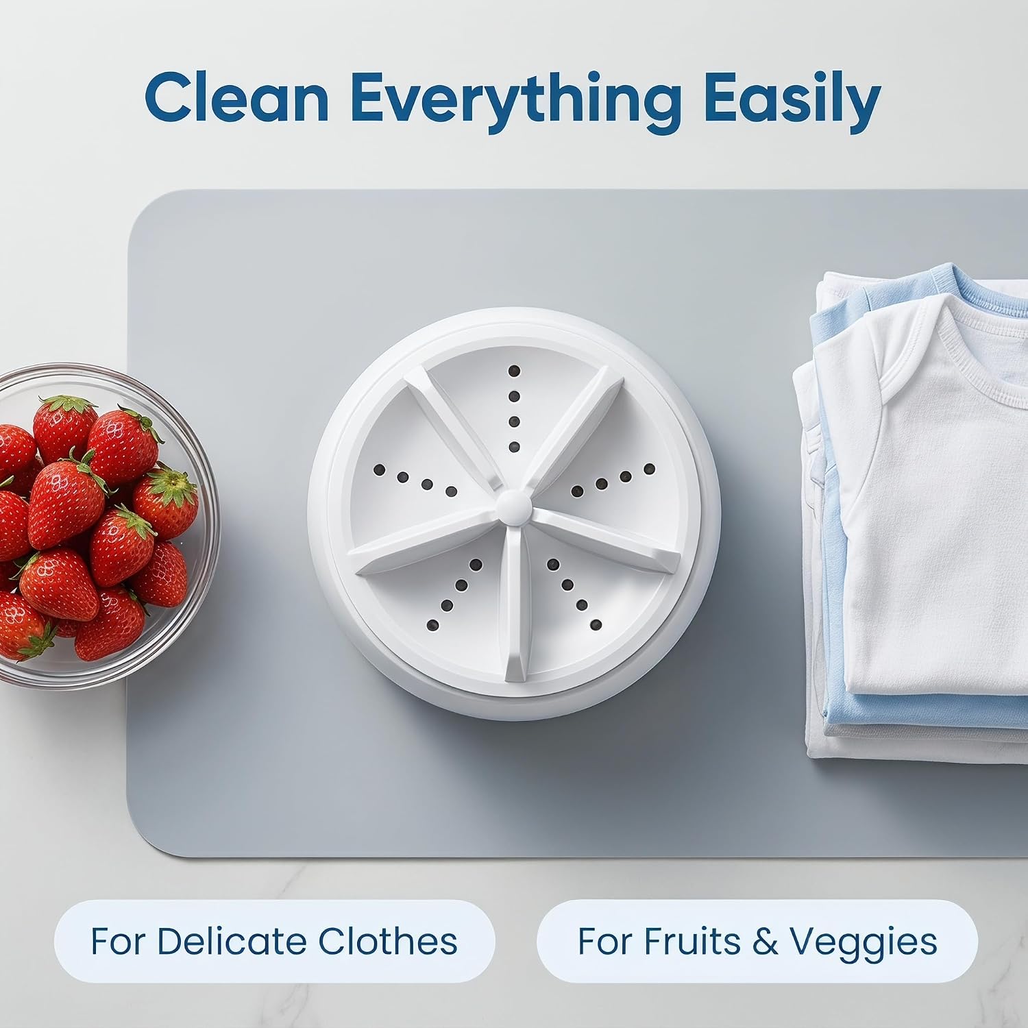 Portable Mini Ultrasonic Washing Machine | USB Powered, 4-Level Adjustment, 4 in 1 Washer, Bucket Sink Dishwashers for Clothing, Dishes, Fruits and Vegetables
