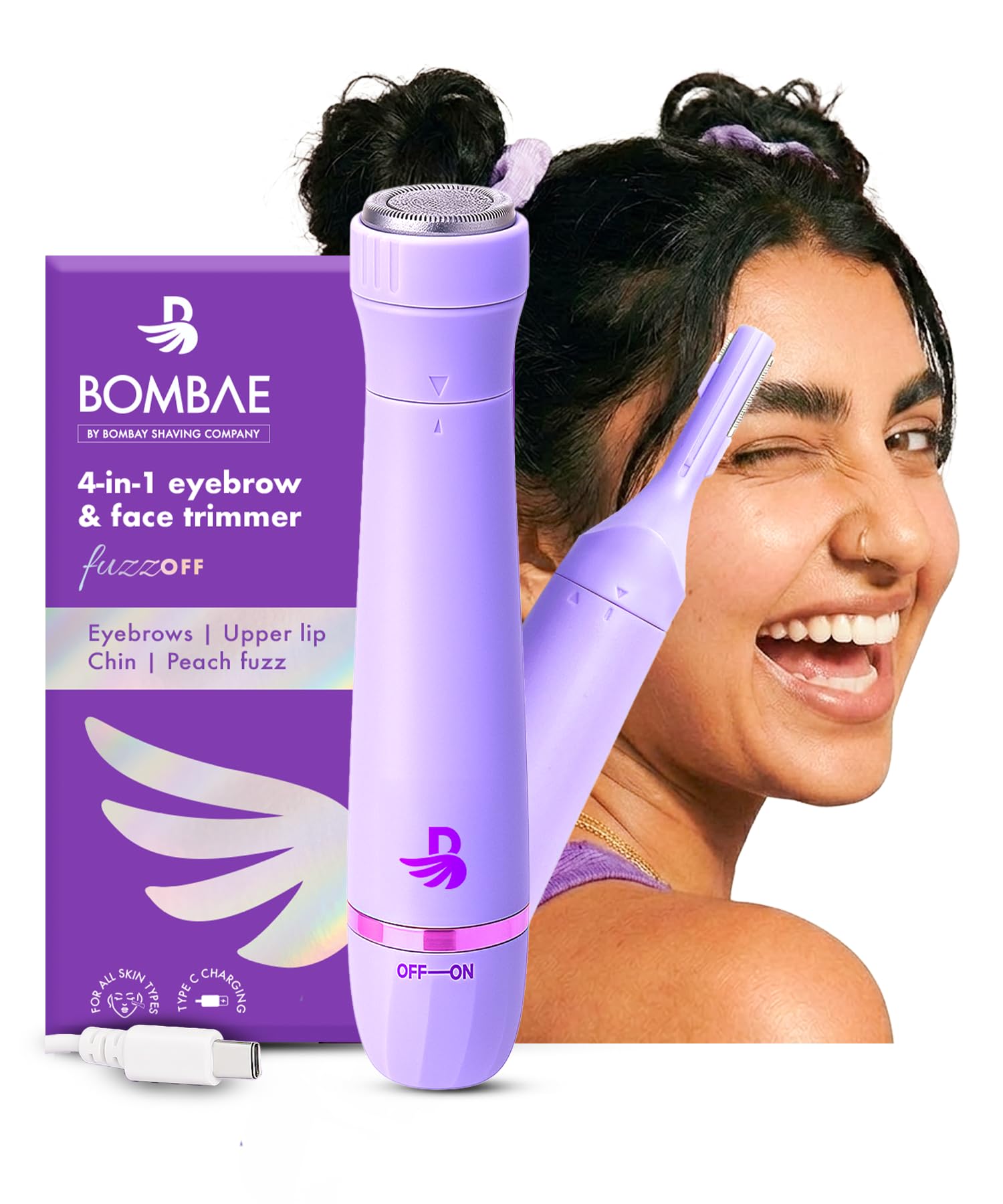 Bombae 4in1 Face & Eyebrow trimmer for women | Facial hair remover for women | Hair removal machine for women | 90 min runtime | C type charging | For eyebrows, upperlips, sideburns, chin, Peach Fuzz | (New Model)-image-42