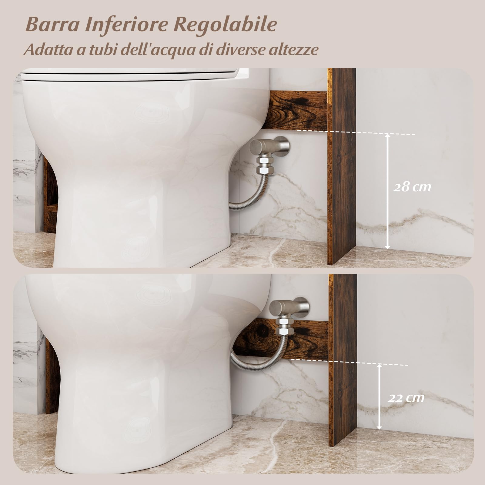 COSTWAY Mobile da Bagno Sopra WC, Scaffale Salvaspazio con Armadietto a 2 Ante, 6 Scomparti Aperti, Porta Fazzoletti, Gancio e Ripiano Regolabile, Mobiletto per Bagno e Lavanderia (Marrone)