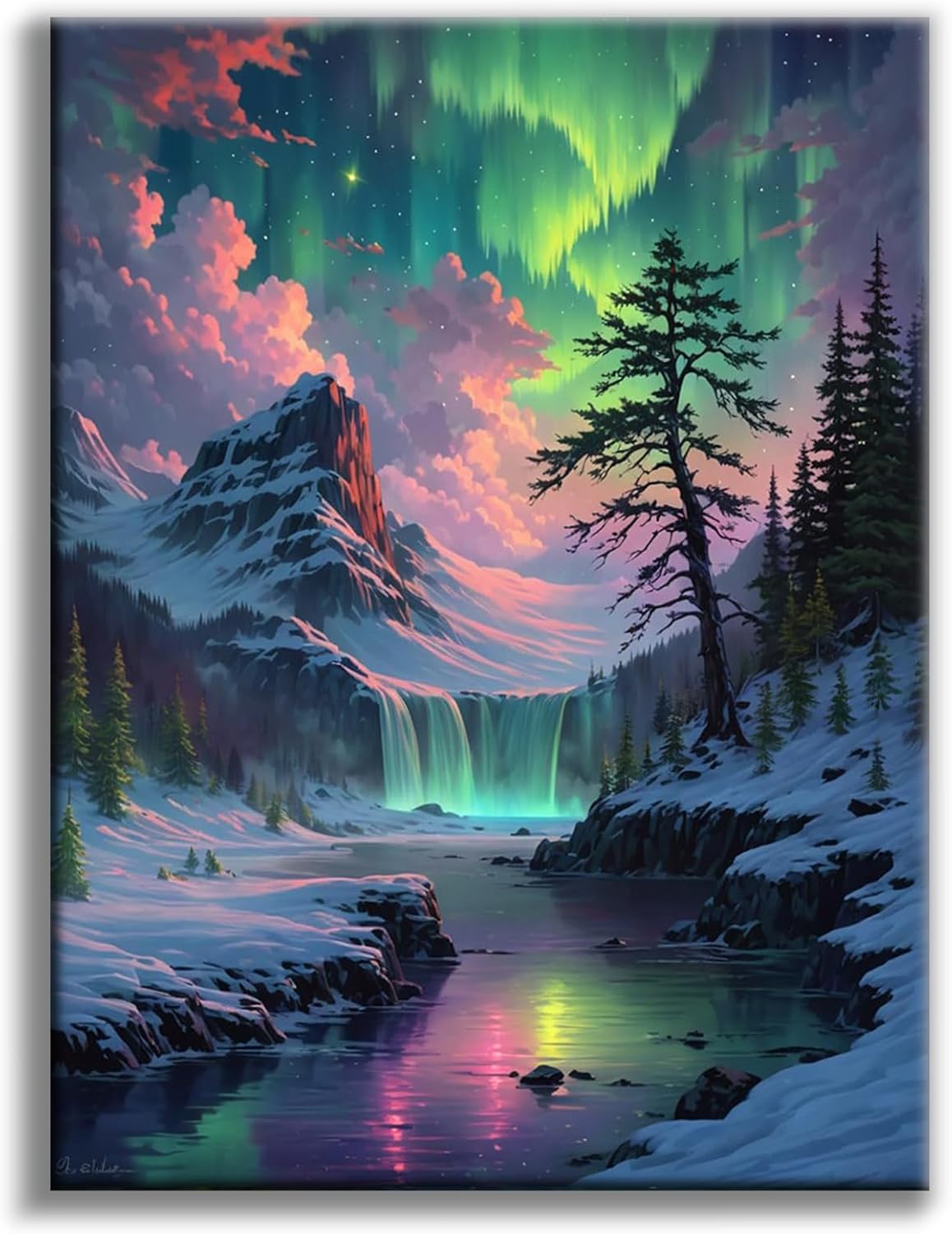 Aurora Diamond Art Kits for Adults, 5D Snowy Mountains Lake Diamond Painting Kits for Beginners, Fantastic Landscapes DIY Full Drill Dots Gem Art Paint for Home Wall Decor 30x40 cm