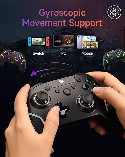 Miniatura 7 de EasySMX X20 Wireless Gaming Controller with RGB Backlit, 2-Stage Hall Effect Sticks, 1000Hz Polling Rate, 6-Axis Gyro on Multi-Platform, Mech Nebula