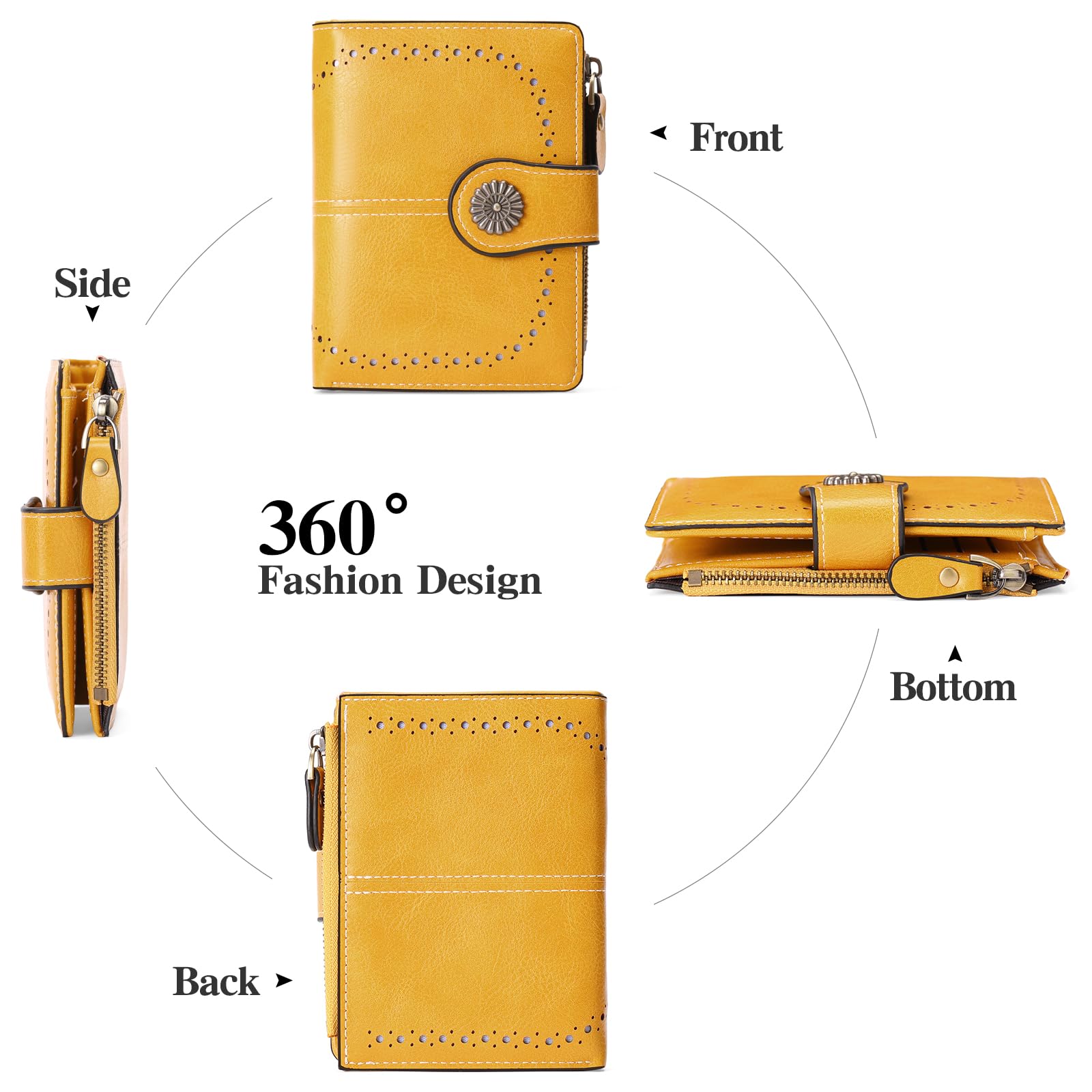 Small Wallet for Women Bifold Credit Card Holder RFID Blocking with Zipper Pocket