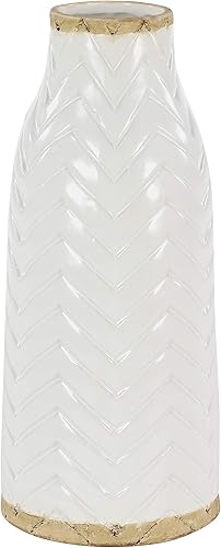 Miniatura 3 de Deco 79 Jarrón de porcelana con base marrón, 7 x 7 x 16 pulgadas, blanco