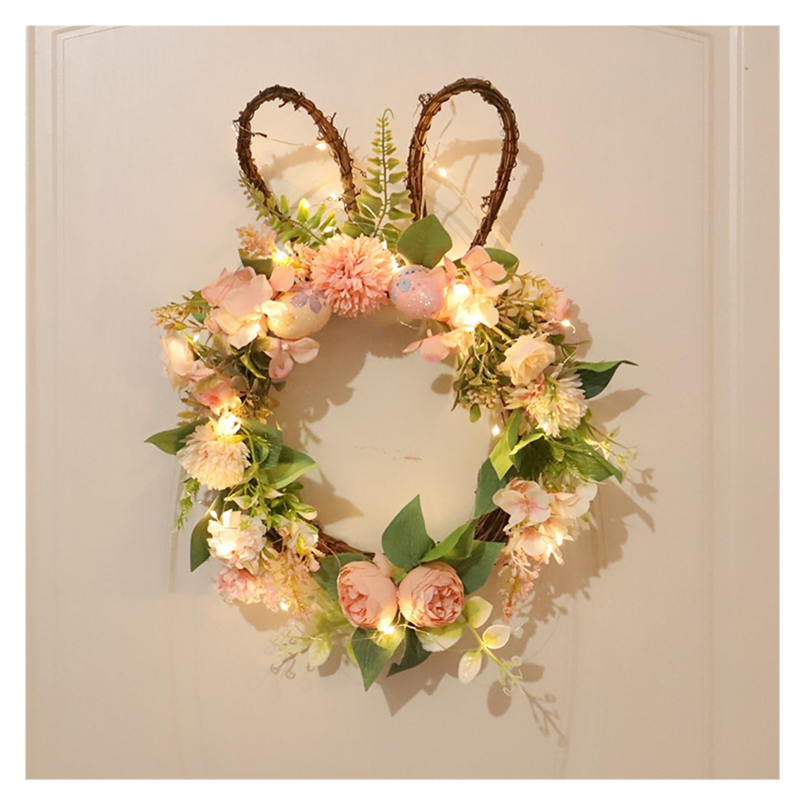 yaoqijie Guirnalda de Mimbre Tejida de Conejo de Pascua de 35cm, Guirnalda de Flores Artificiales, Anillo for Puerta, Adorno Colgante DIY, decoración for Fiestas y Festivales Lasting