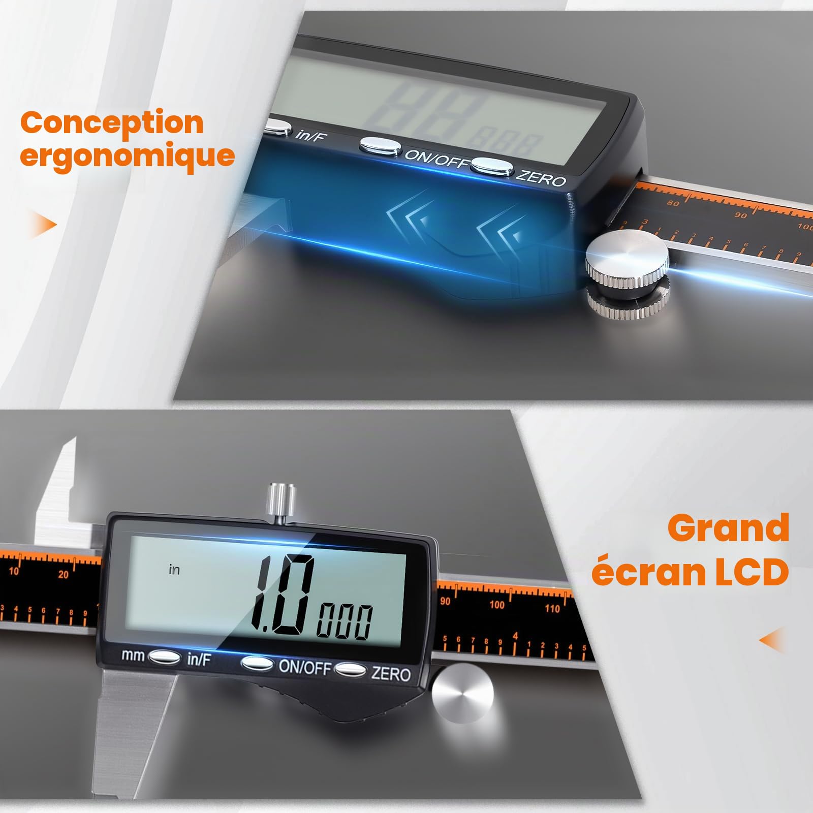 Pied à Coulisse Numérique HARDELL, 150 mm/6" Étanche LCD Rechargeable, Micromètre Acier Inoxydable, Conversion MM/Pouce/Fraction, Arrêt Auto, DIY/Bricolage/Maison/3D