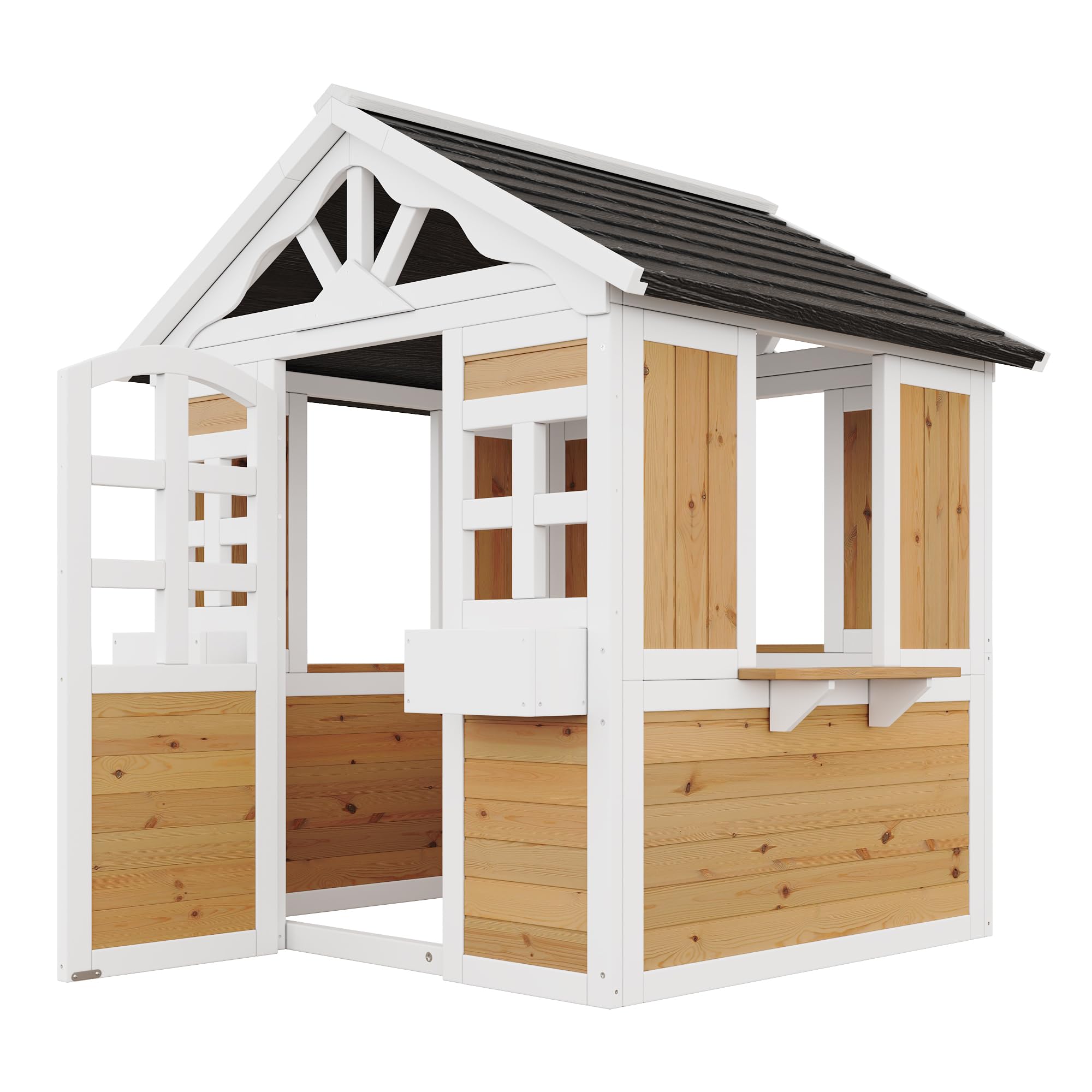 Casetta da giardino per Bambini, Casetta sull'albero per Bambini con Porte e finestre, in legno massello, Casette giocattolo da esterno resistente alle intemperie, 113 x 100 x 132 cm