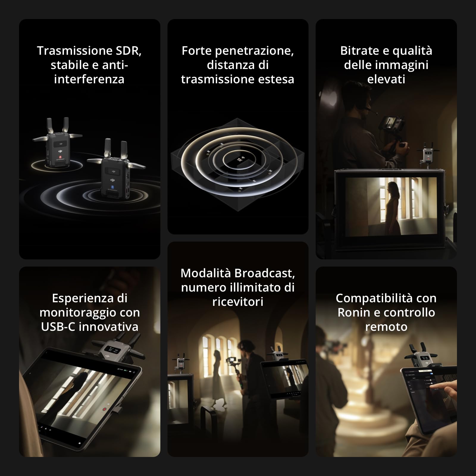 DJI SDR Transmission Combo, trasmissione video wireless SDR 3 km 1080p/60fps, trasmettitore e ricevitore, stabile e anti-interferenza, forte penetrazione, bitrate elevato, monitoraggio USB-C