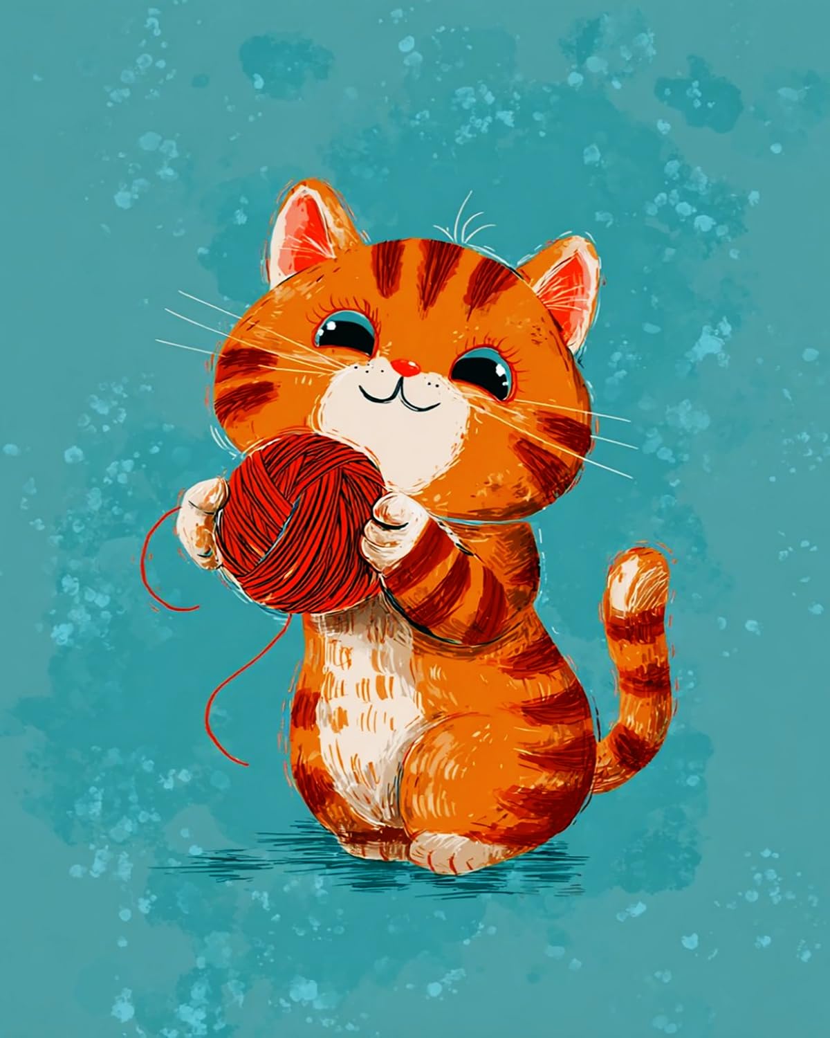 Liubaishi Multicolour Paint By Numbers For Adults, Orange Kitten Holding A Ball, 16X20 Inch Linen Canvas With Acrylic Paints