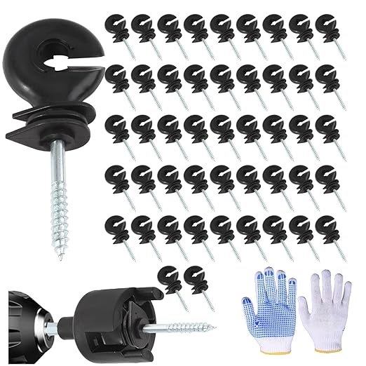 100Pcs Black Electric Fence Insulator Screw-in Insulator Fence Ring Post Wood Post insulators and 1 Pc Free Insulator Socket Tool(Grid System Accessories for Animal Husbandry Electronic)