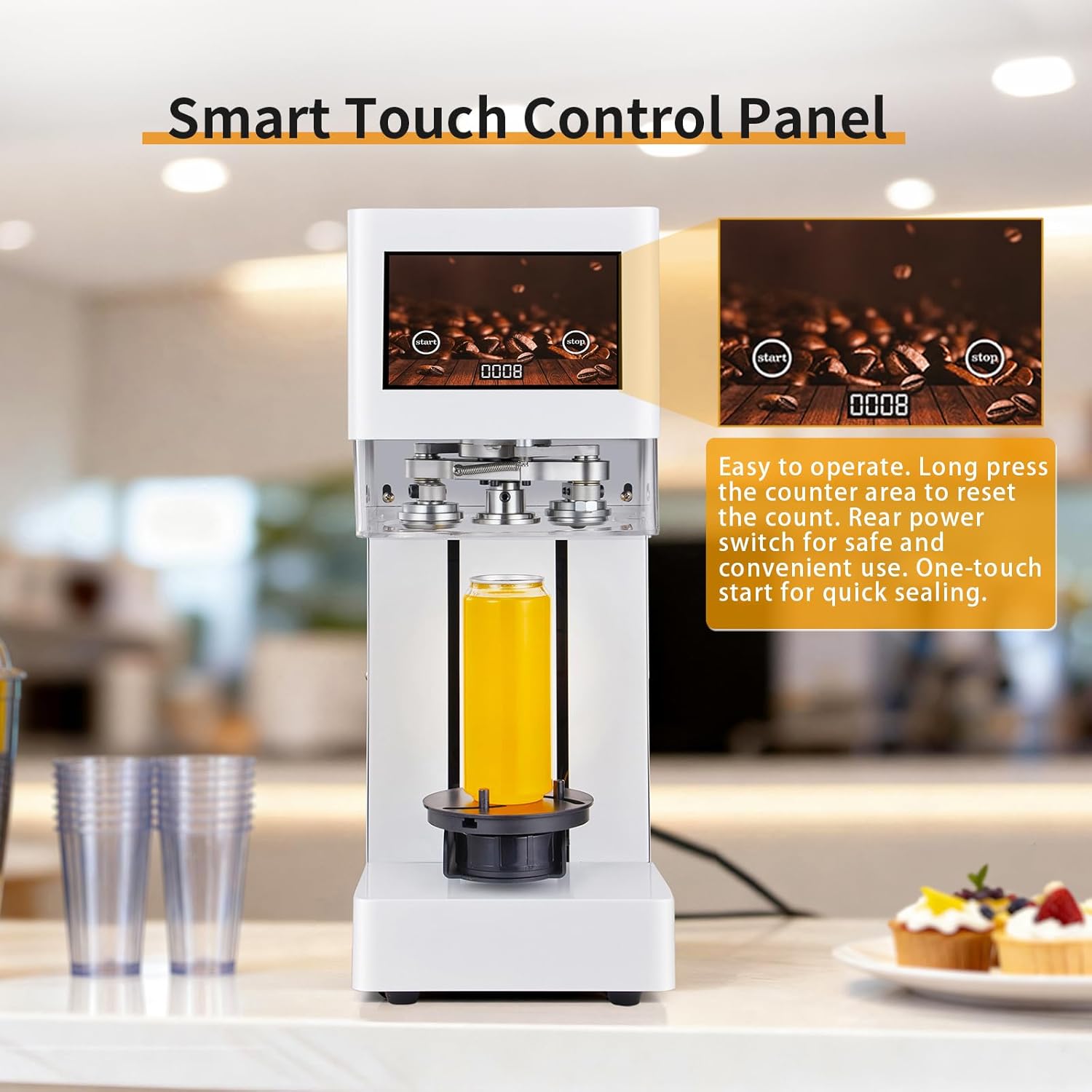 Commercial Soda Can Sealer, Automatic Can Sealer Machine for Aluminum & Plastic Cans - Touch Screen Operation, No Need Cup Mat, Auto-Detect Height, Black - Image 7
