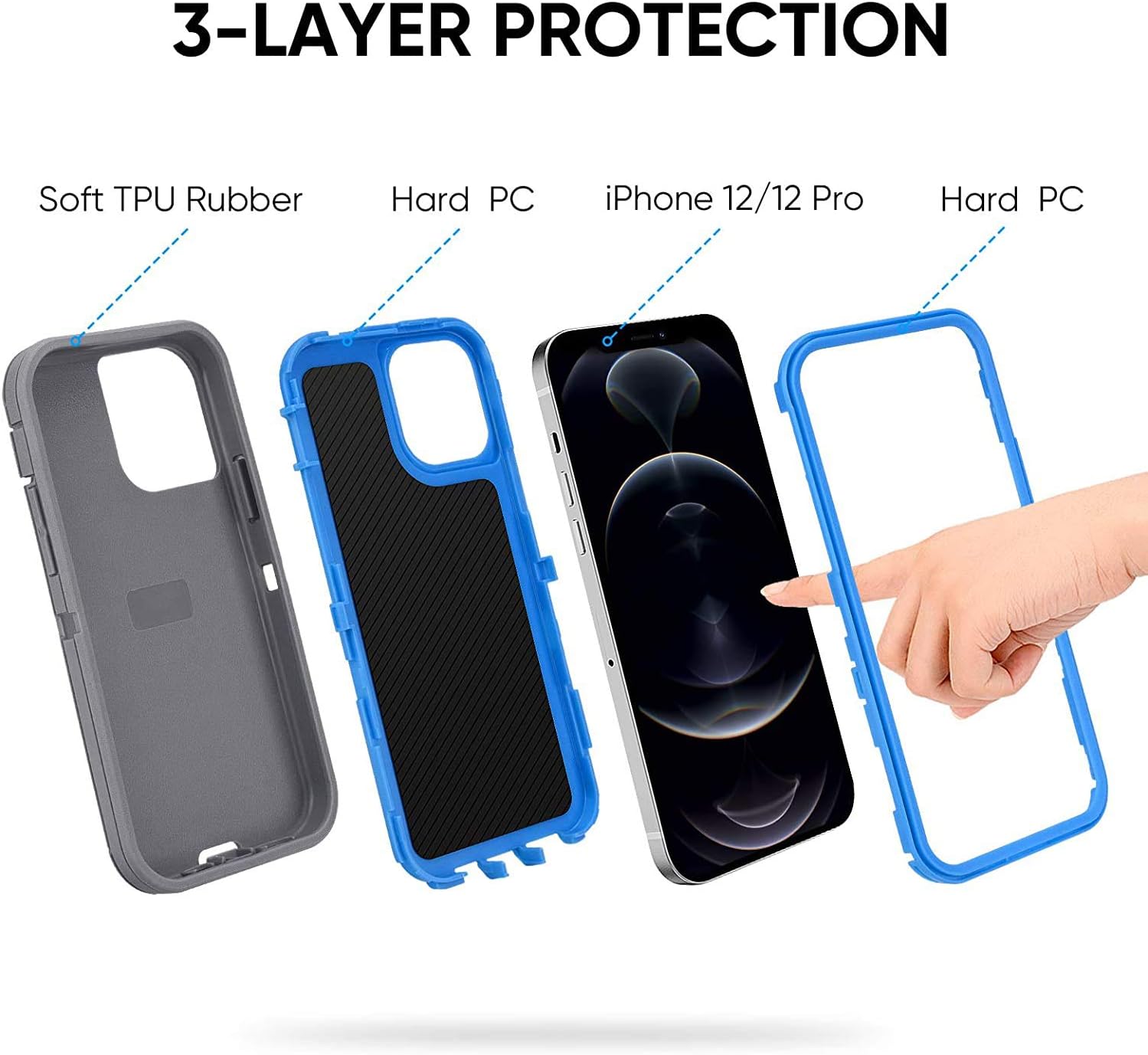CAFEWICH Compatible with iPhone 12 Case/iPhone 12 Pro Case 6.1-Inch (2020), Heavy Duty Defender 3-Layer Rugged Shockproof Drop Protective Cover Phone Cases for iPhone 12/12Pro, Gray Navy Blue