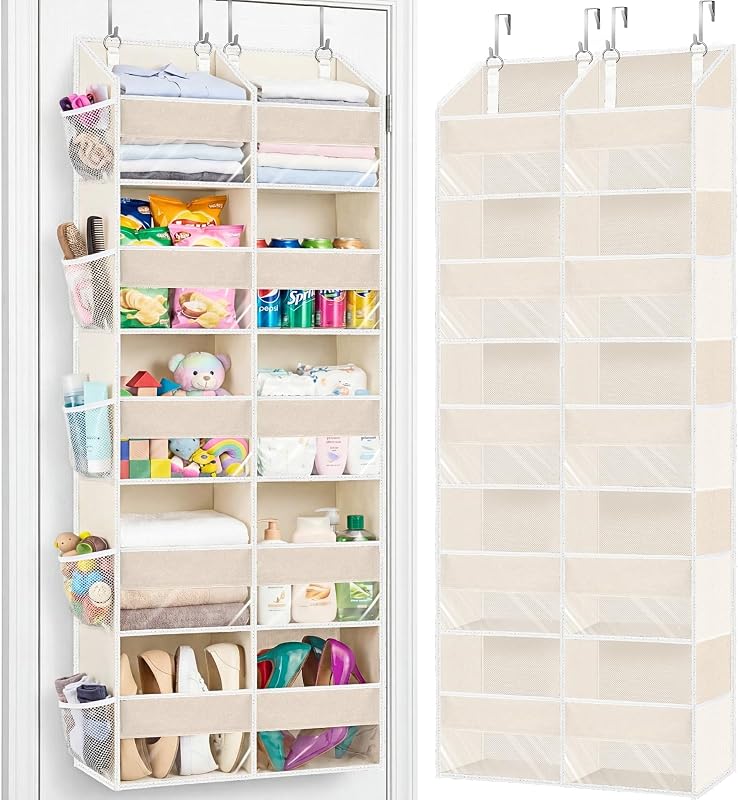 Organizador sobre la puerta de 5 niveles, almacenamiento extra grande detrás de la puerta con 10 compartimentos, capacidad de peso de 80 libras sobre la puerta, organizador para colgar en la puerta para armario, organizador de pañales, color beige