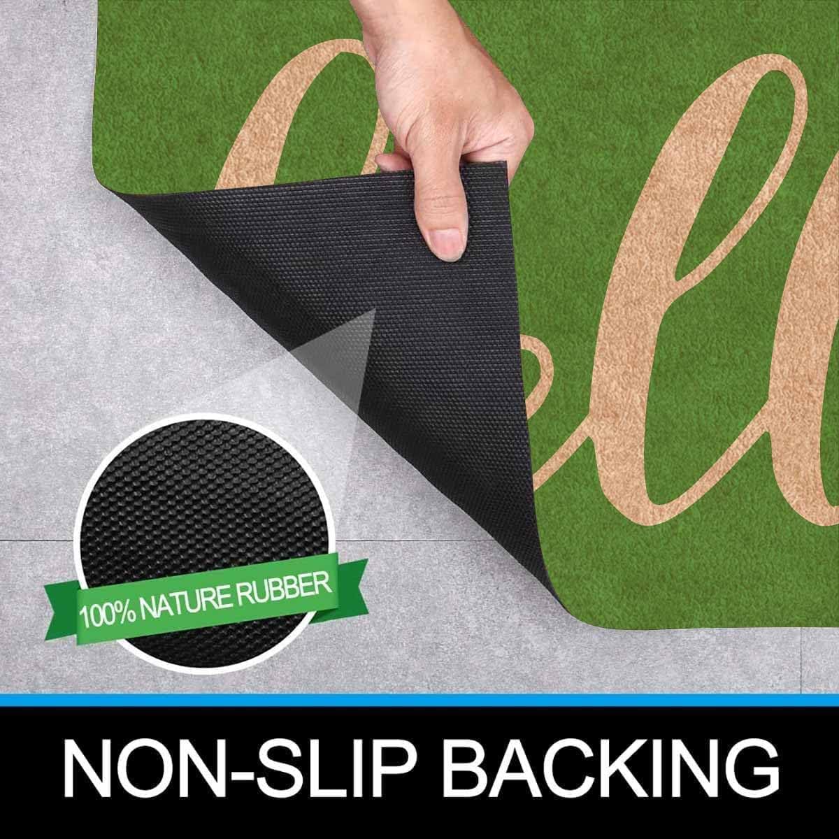 Green 'Hello' Welcome Doormat for Front Door,Summer Home Decor,Low-Profile Switch Rug Porch Door Mat Floor Mat for Indoor Outdoor RV 30"x18"