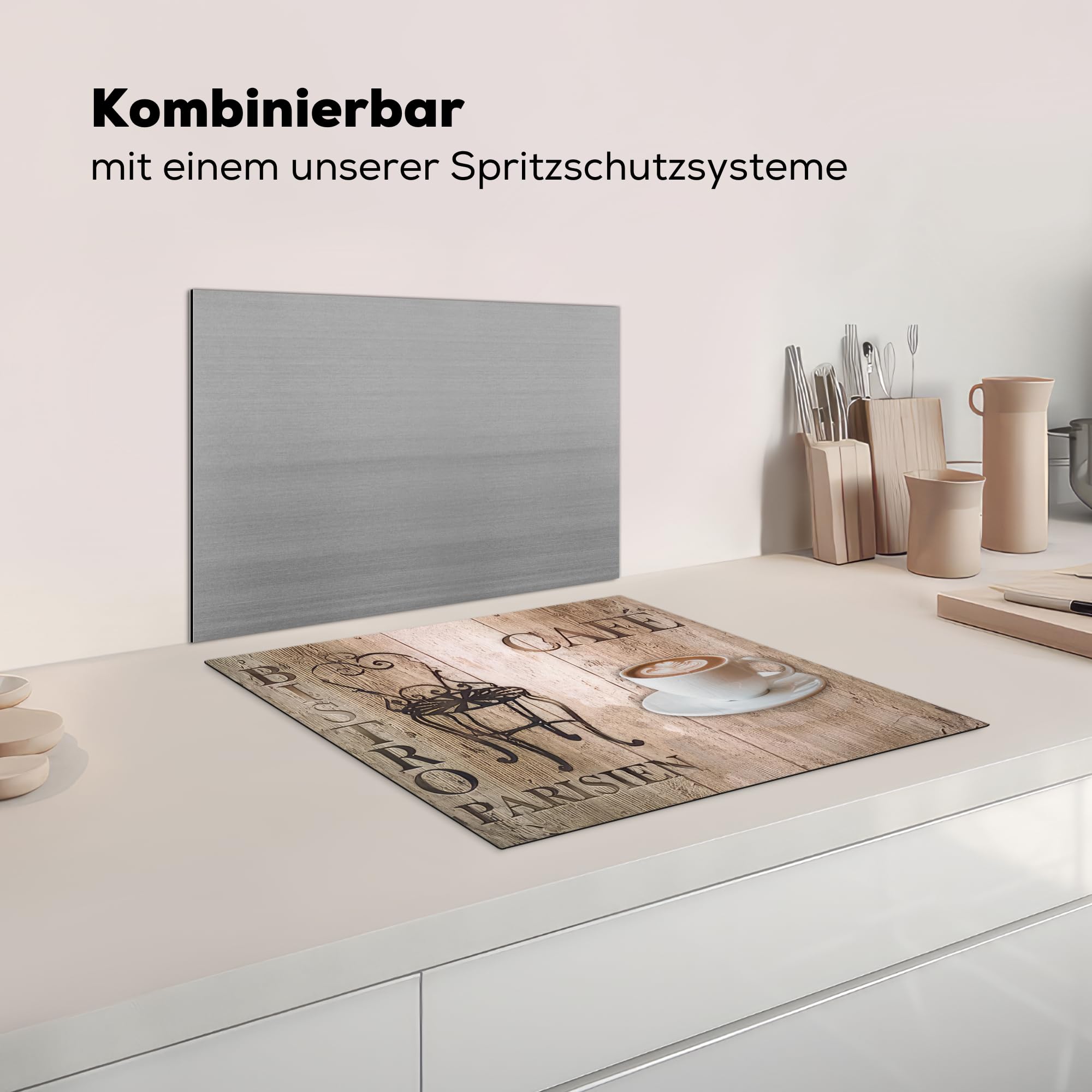 KitchenYeah© Herdabdeckplatte Einteilig Abdeckplatten Cerankochfeld Abdeckung Ceranfeld Herdplattenabdeckung Induktionsmatte Bistro Parisien - Café - Kaffee - Weinlese - 60x52 cm