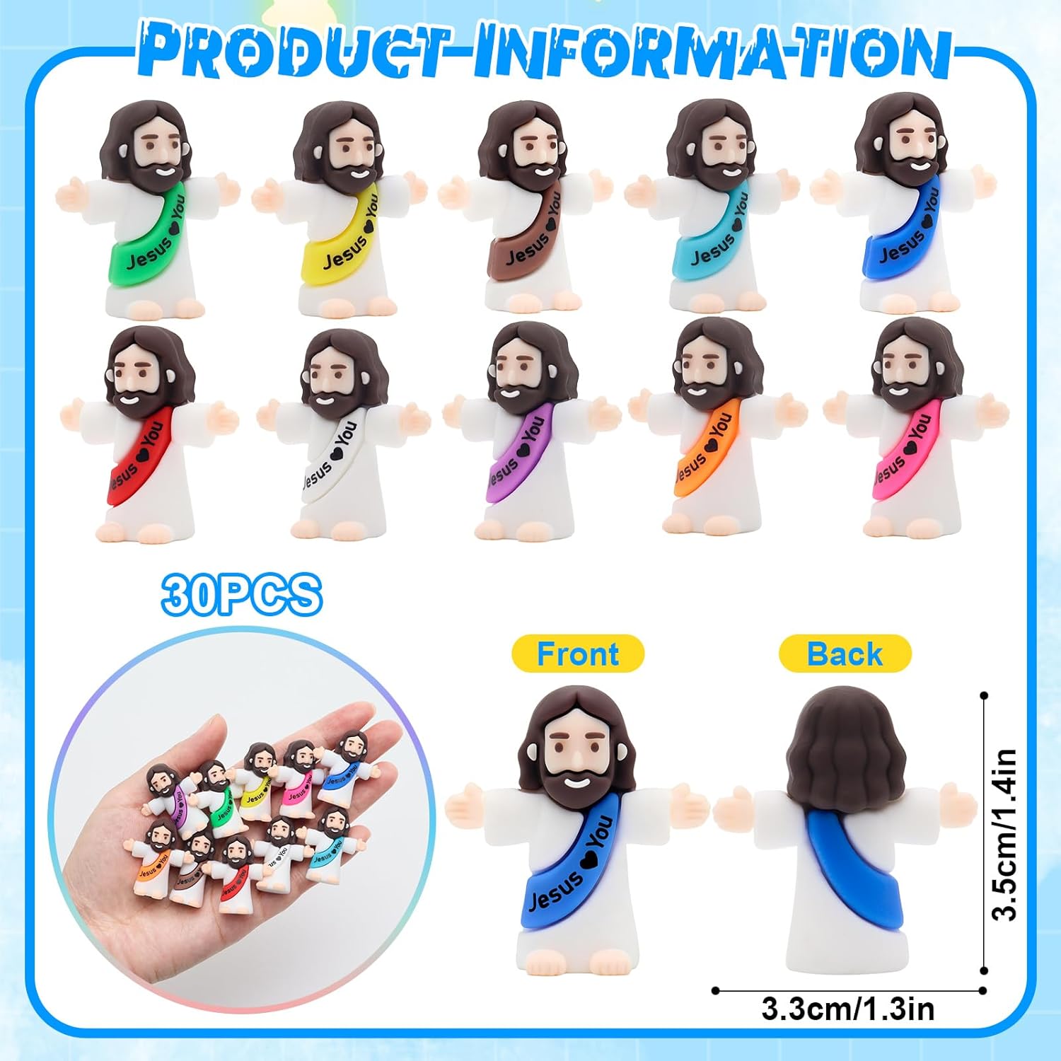 Owurha 30PCS Little Jesus Figures Mini Jesus Love You Figures Original Design Tiny Jesus Figurines in Bulk to Hide and Seek Religious Party Favors Sunday School Baptism Gifts Easter Egg Stuffers