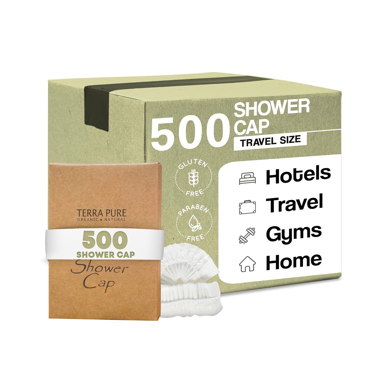Terra Pure Green Tea Shower Cap Recycled Paper, Soy Ink Box (Case of 500)
