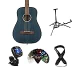Fender FA-15 3/4 Scale Acoustic Guitar Bundle, Steel Strings, Blue - Includes Stand, Tuner, Strap, and 12 Picks, Compact Travel Guitar