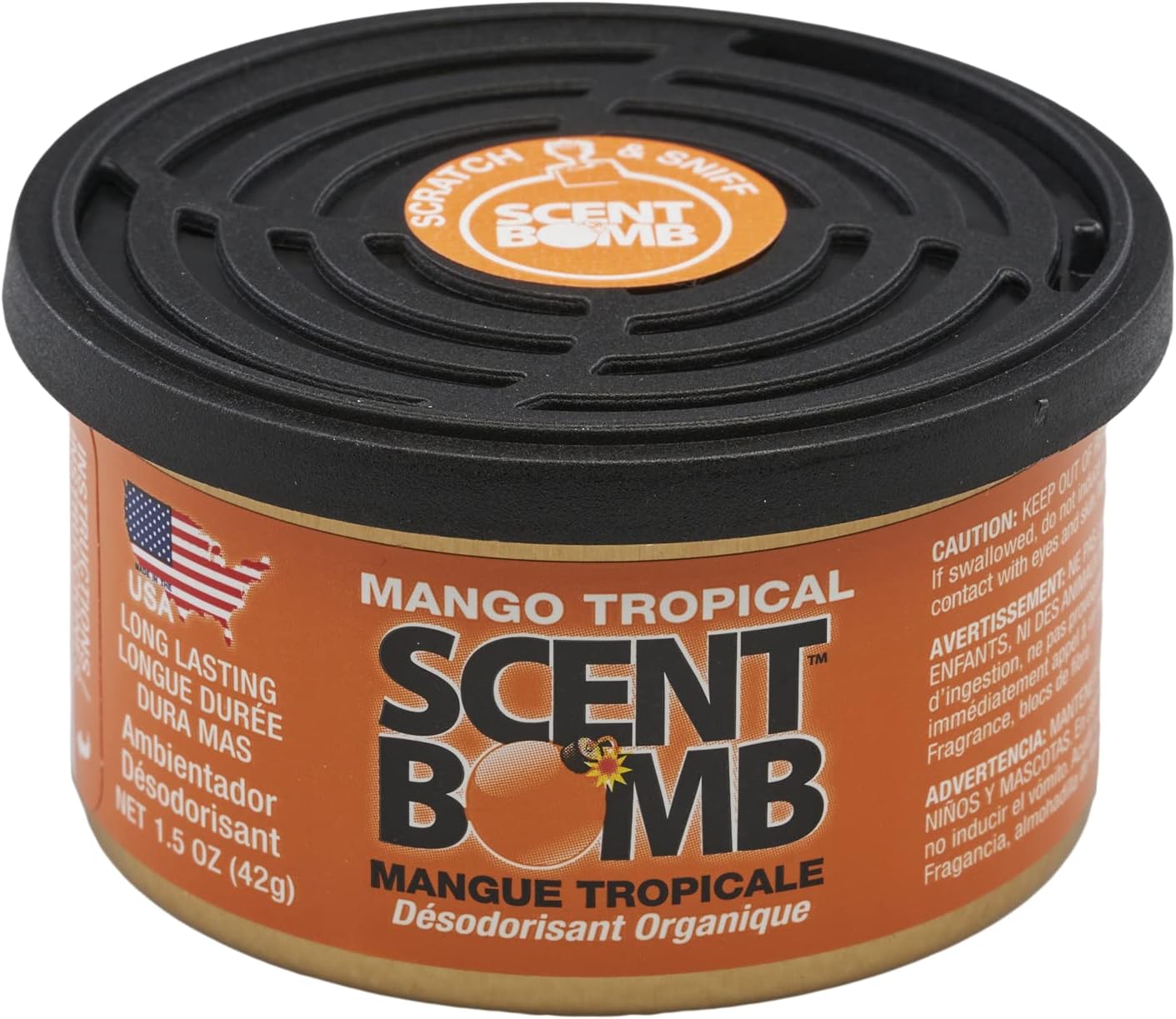 Scent Bomb Mango Tropical Organic Cans - Spill Proof 4 Pack Air Freshener - Car, Home, Bathroom