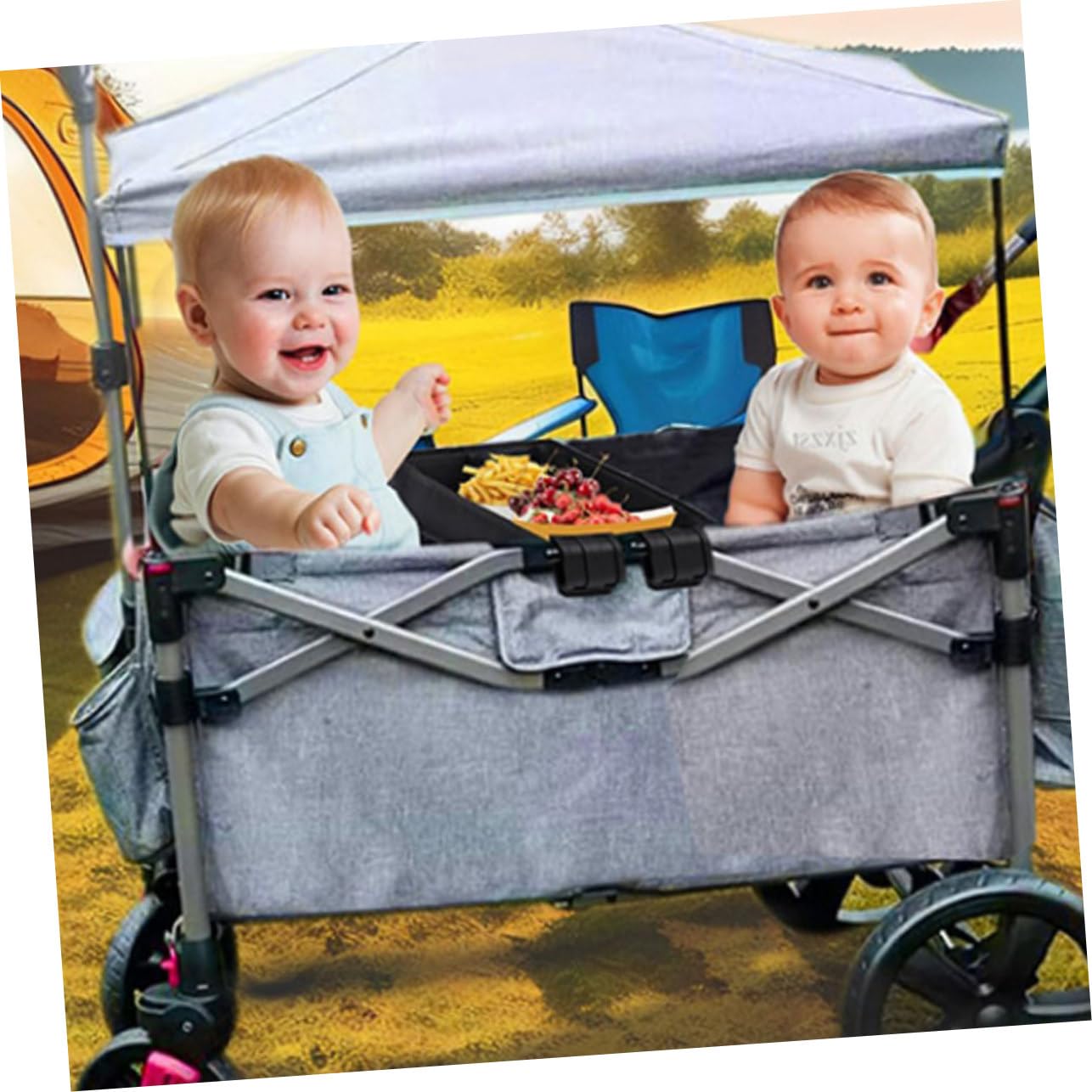 Plateau de Poussette à Clipser Noir Xl en Toile pour Bébé | Porte-tablette et Porte-téléphone, Réglage sur Poignée, Format Portable et Léger