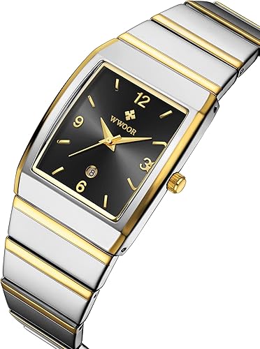 Miniatura 7 de WWOOR Relojes cuadrados para hombres y mujeres, reloj cuadrado de acero inoxidable para hombre con fecha, reloj casual con fecha cuadrada