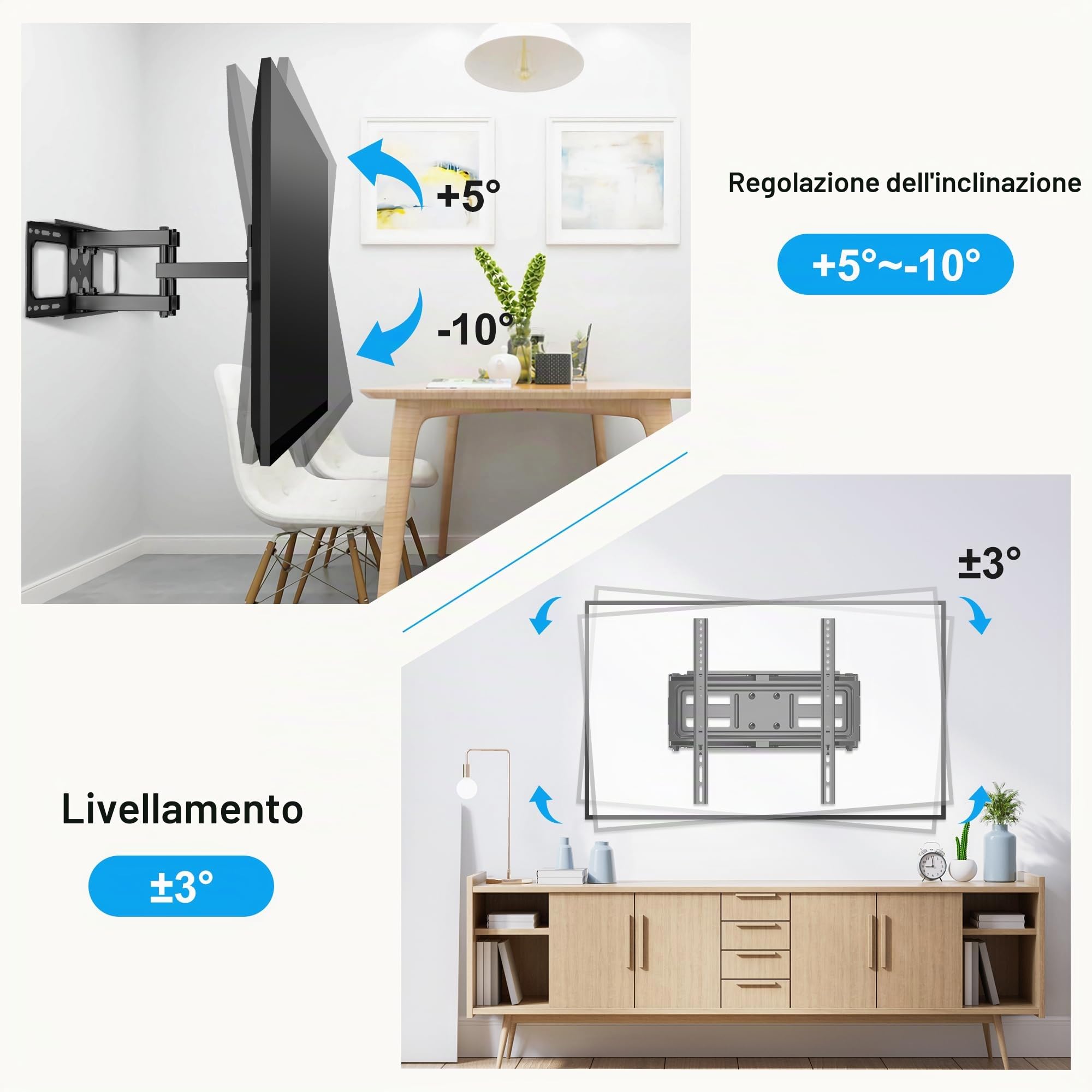 XINLEI Supporto TV a parete, supporto TV a parete per TV piatte e curve da 26-70 pollici fino a 45 kg, supporto TV max. VESA 400x400 mm