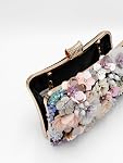 Floral Evening Bag for Women Beaded Clutch Purse with Sequins & Rhinestone Wedding Party Handbag with Chains