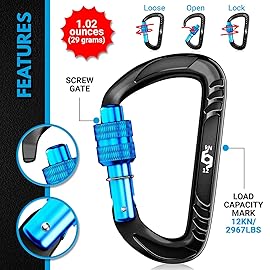 Rhino Produxs 12kN (2697 lbs) Heavy Duty Carabiner Clips, for Securing Pets, Outdoor, Camping, Hiking, Hammock, Dog Leash Harness, Keychains