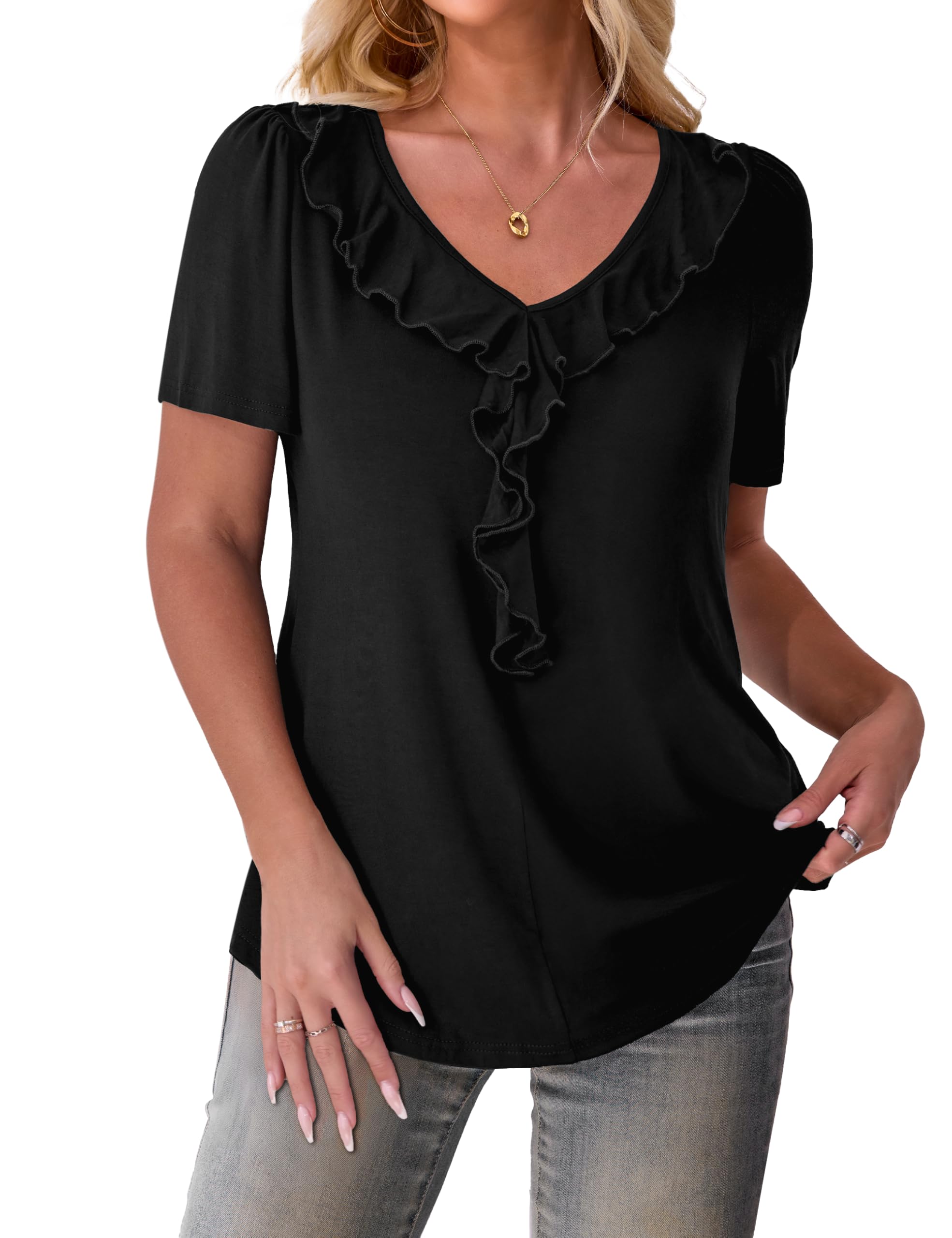 Tralilbee Women's Plus Size Tops V Neck Short Sleeve Casual Blouse Tunics Tops, L-4XL