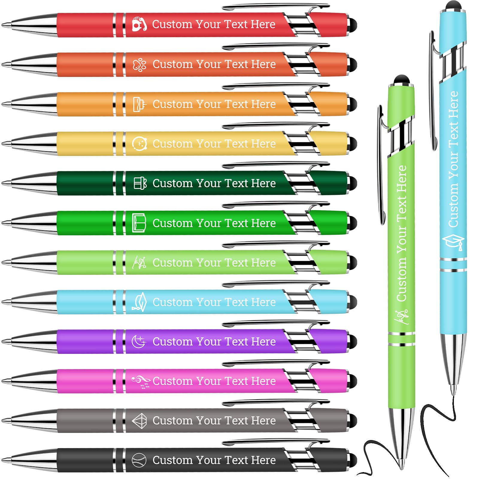 Famoum Personalised Metal Ballpoint Pens with Stylus,Engraved Name or Text,Engraving Pen Black Ink,Ideal for Schools,Office,Business Promotion