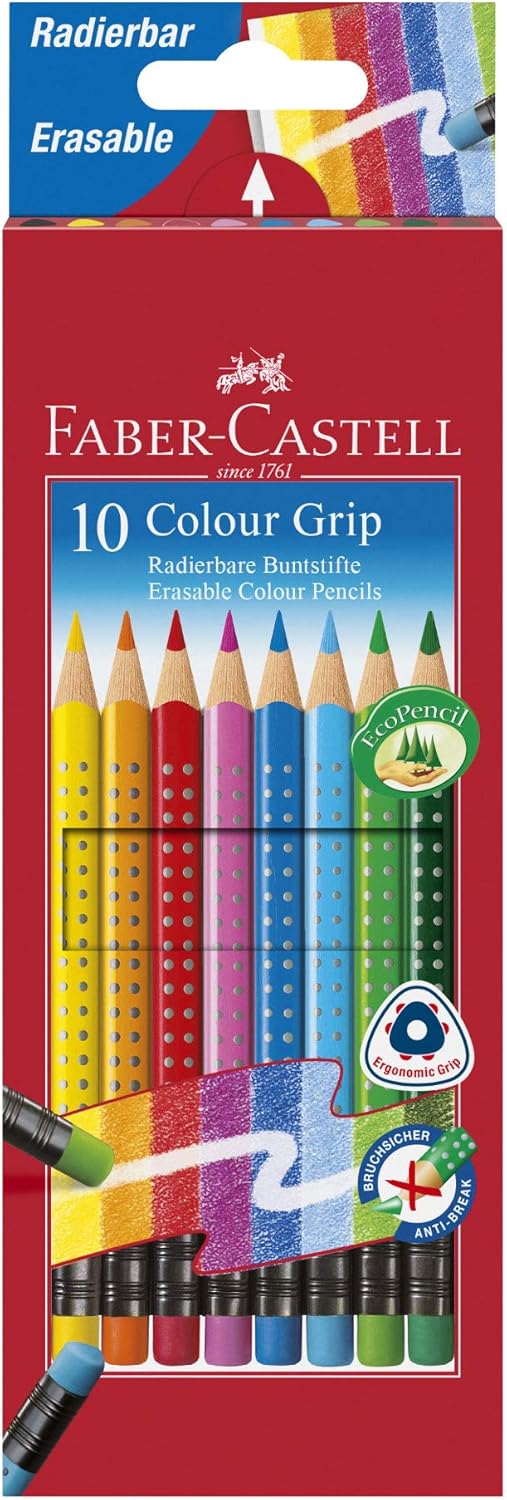 Faber-Castell Colour Grip Erasable Coloured Pencils Pack of 10