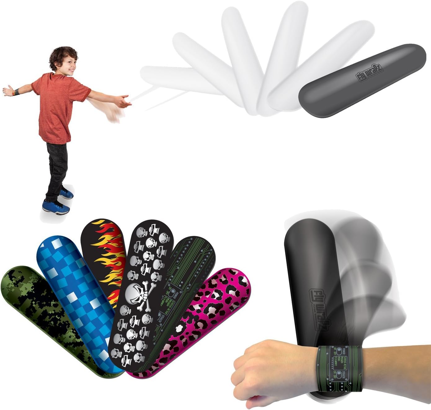 Geospace Fly Wrapz 3-Pack of Wearable Wristband Flying Toys, Assorted Styles