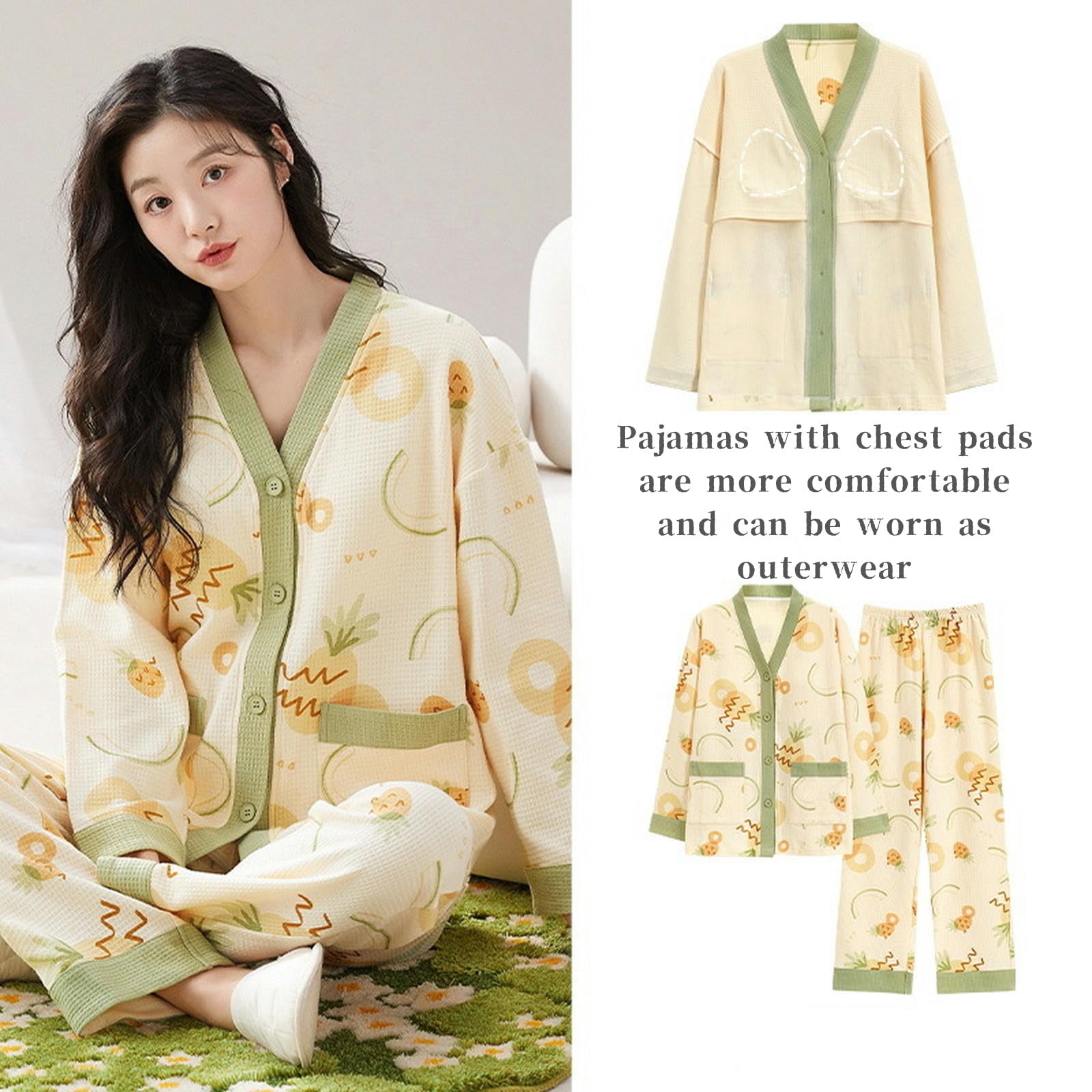 Pigiama Donna Set Pigiama in Cotone da Donna Autunno E Inverno - Pigiama Casual da Casa Indossabile per Le Donne-c-XXL