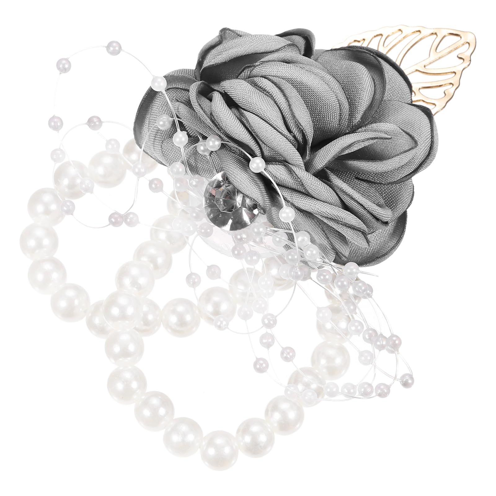 sourcing map Wrist Corsage Artificial Flower Bracelets Pack of 1 Rose Wrist Bride Groom Decorative for Wedding Ceremony Prom Party Anniversary, 9x7cm Light Grey