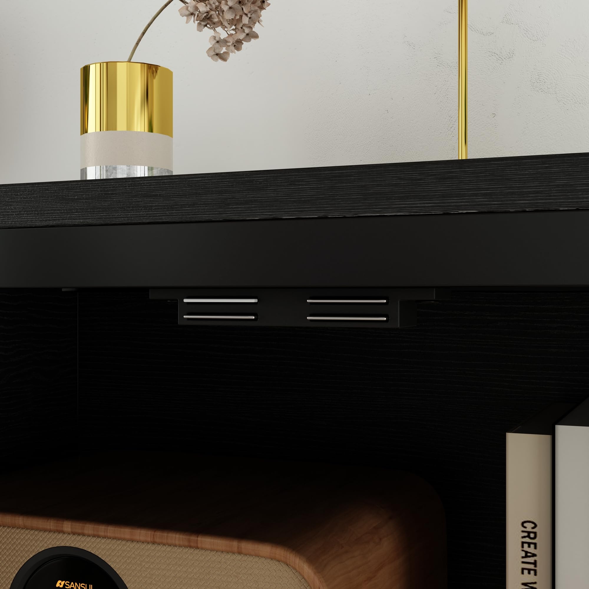 Vetrina credenza in vetro, credenza in vetro a 2 ante con telaio in ferro, vetrina in vetro con strisce luminose a 3 colori, 40 x 140 x 75 cm, nero