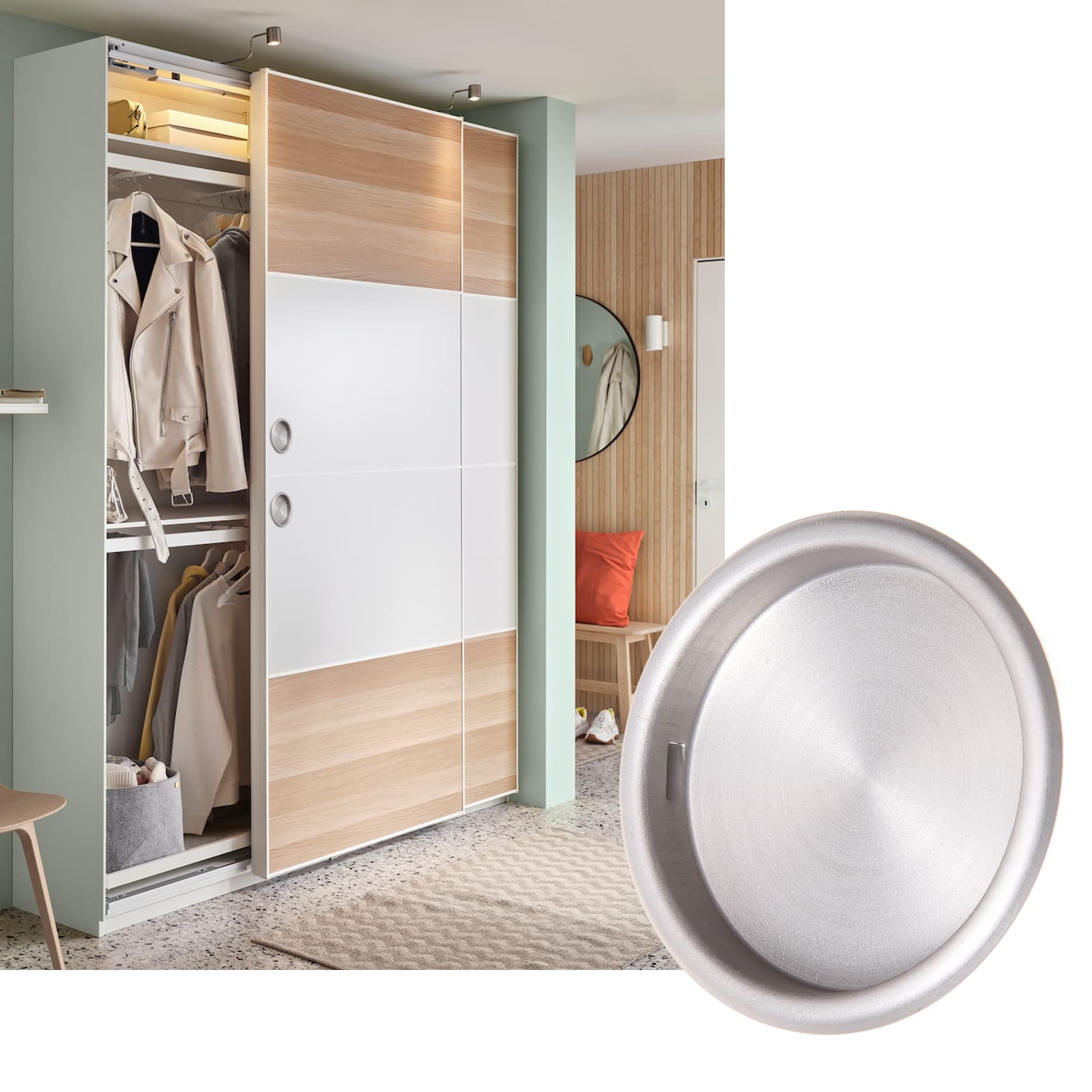 Kare & Kind 4X Round Closet Door Pulls (Nickel), Steel Mortise Cup Pulls Easy Snap-in Installation, Sliding - Image 4