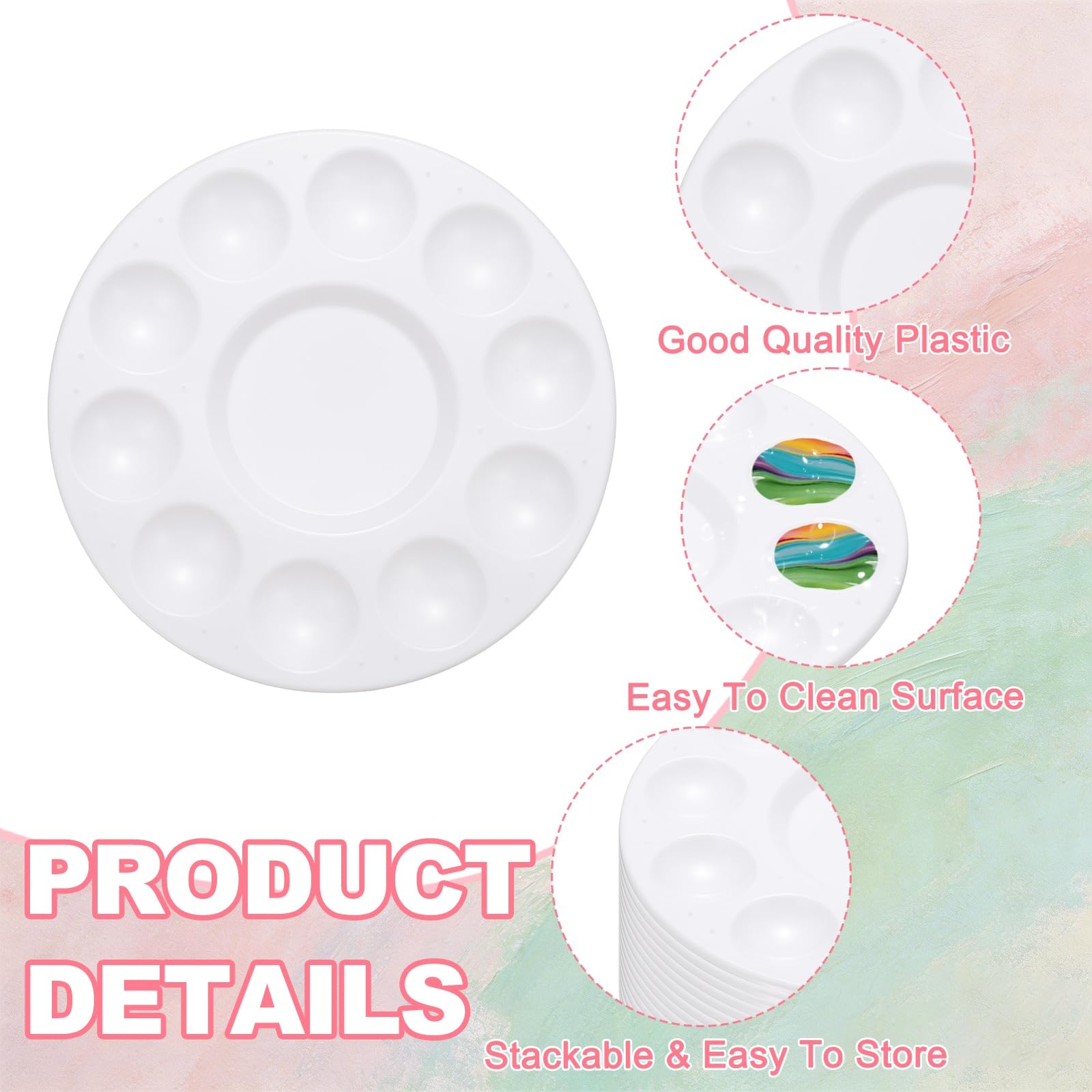 sourcing map Paleta de bandeja de pintura, paleta de acuarela de plástico redonda de 10 pozos, bandeja de pintura para manualidades, clase de arte, suministros de fiesta, soporte de pintura (blanco