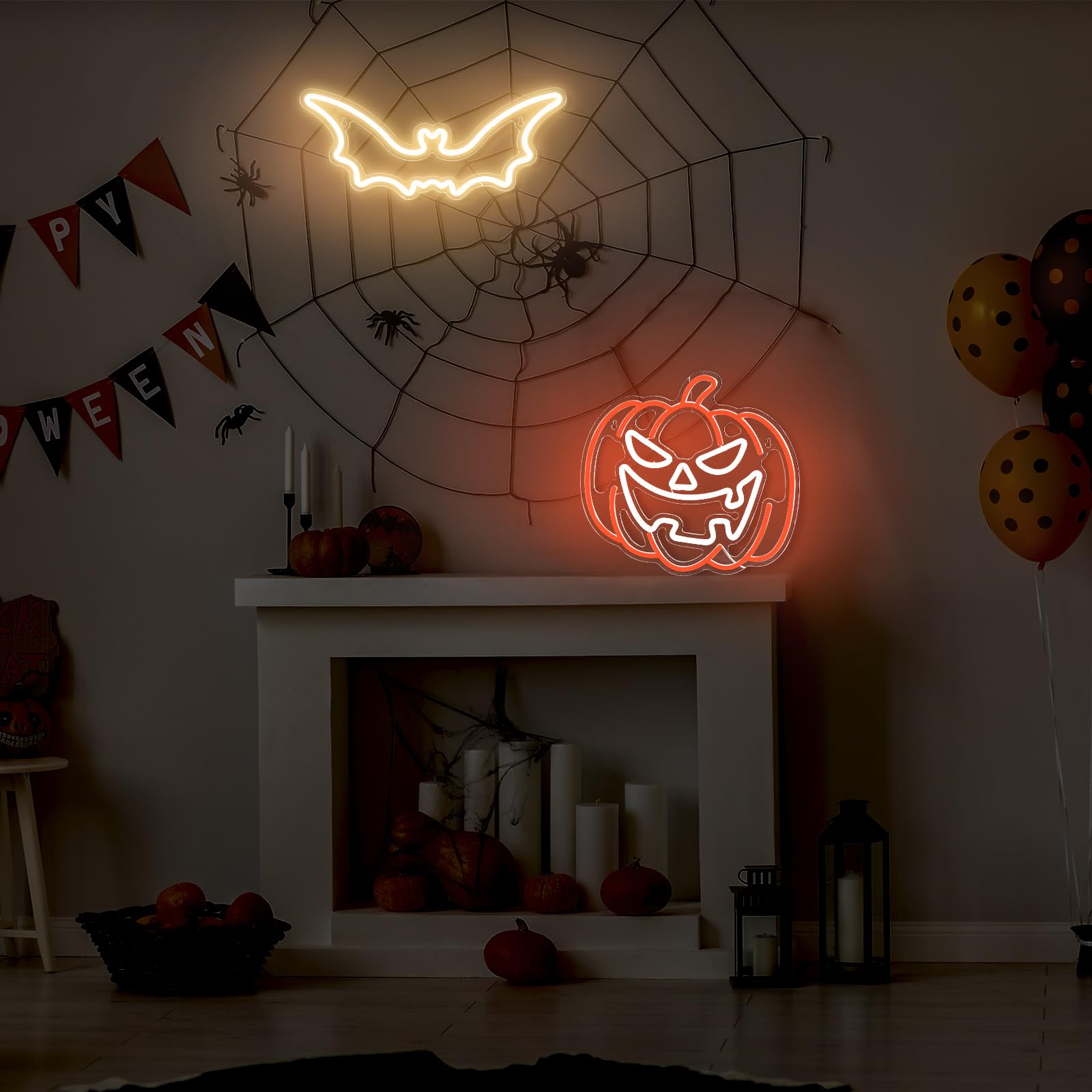 Treela 2 Pieces Halloween Neon Sign Pumpkin Bat Neon Sign LED Neon Lights for Wall Decor Wall Hanging USB Powered Light Sign for Window Bar Halloween Party Decorations Holiday Gifts