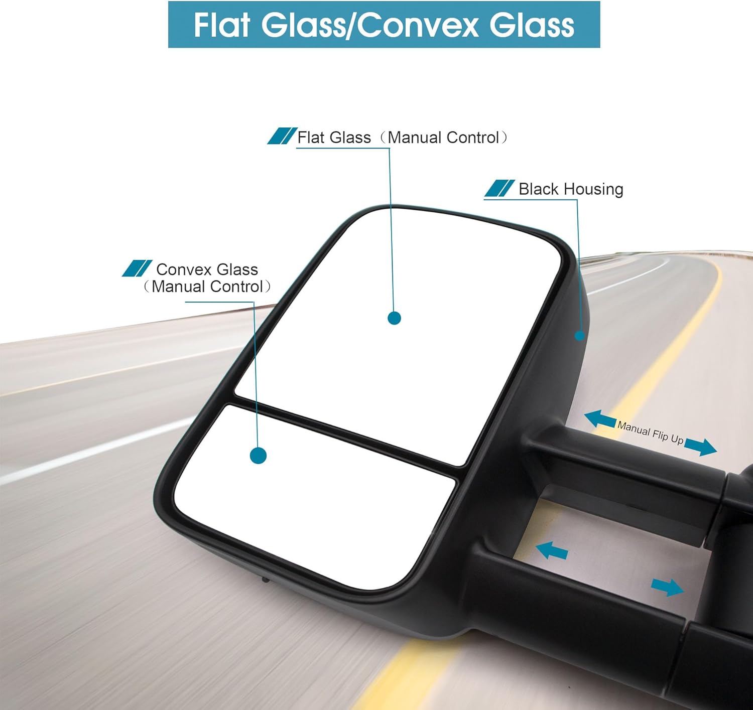 BOOLEE Towing Mirrors compatible with 1999-2006 Chevy Silverado 1500 2500 3500 GMC Sierra Yukon Tahoe Manual Adjust Mirror Glass Manual Flip Up Pickup Truck LH RH Black