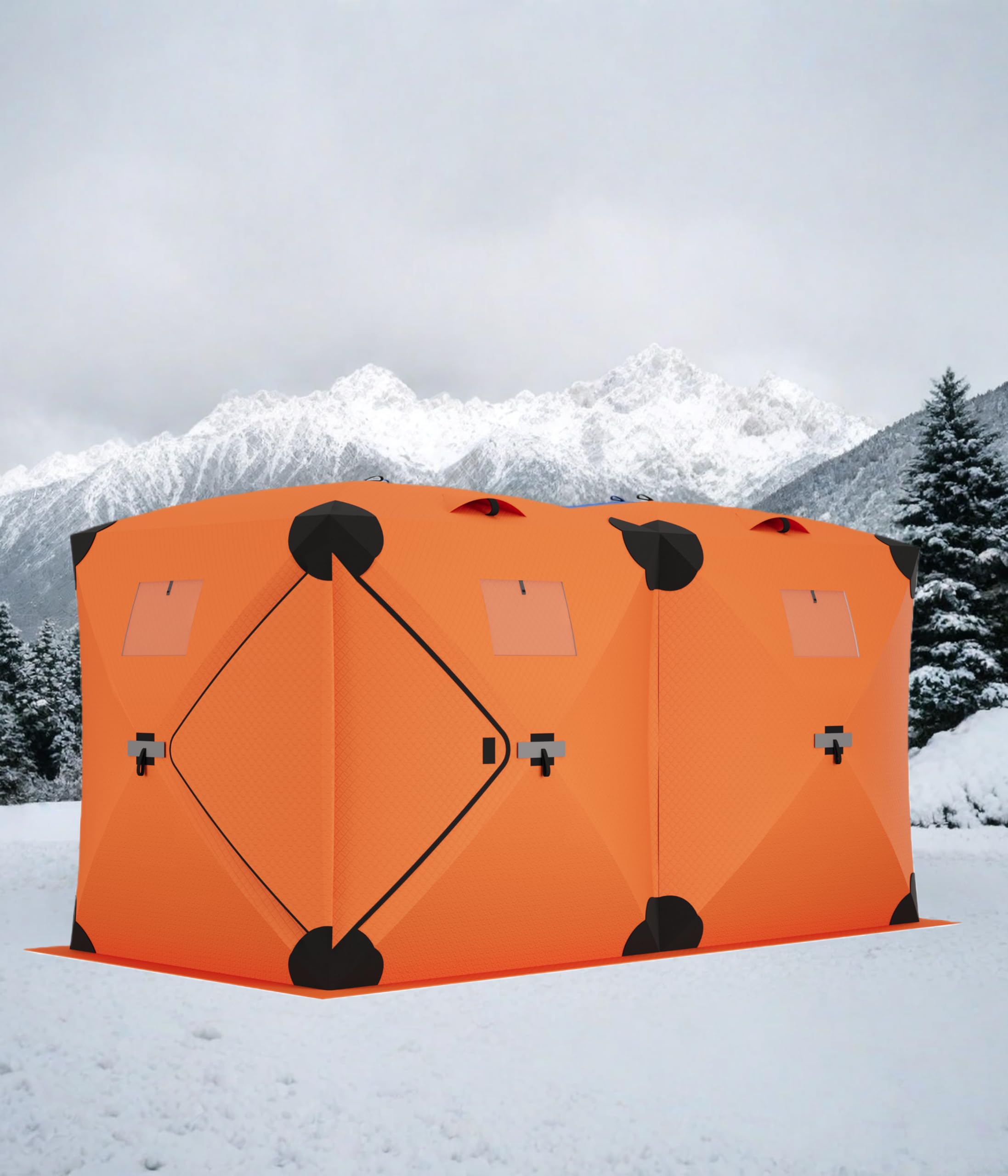 Garvee Pop Up Ice Fishing Tent Insulated Ice Fishing Shelter Portable Hub-Style Shelter Shanty Windproof and Warm, Multiple Sizes for 1 to 8 Person, Orange, 140