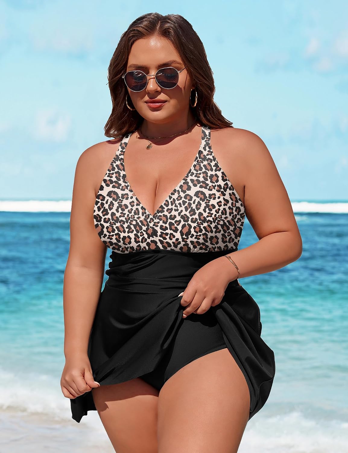Charmo Women's Plus Size Swimsuit with Side Pockets One Piece Tummy Control Bathing Suit Push Up V Neck Swim Dress 2026