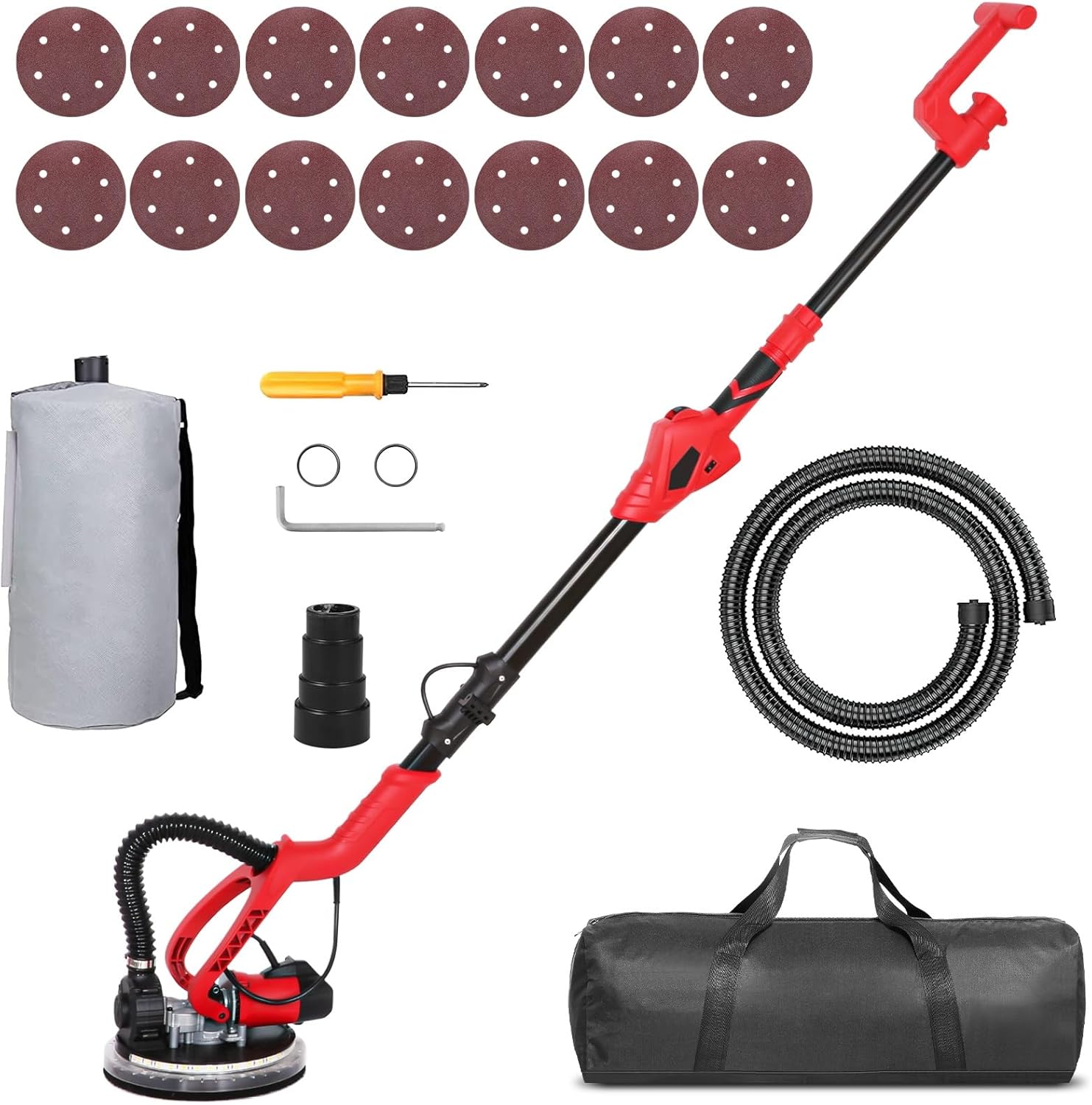 Drywall Sander, 750W Electric Drywall Sander with Vacuum Dust Collection, Popcorn Ceiling Removal Tool with 6 Variable Speeds 1000-1850 RPM, 14Pcs Sandpaper, LED Light, Foldable & Extendable Handle