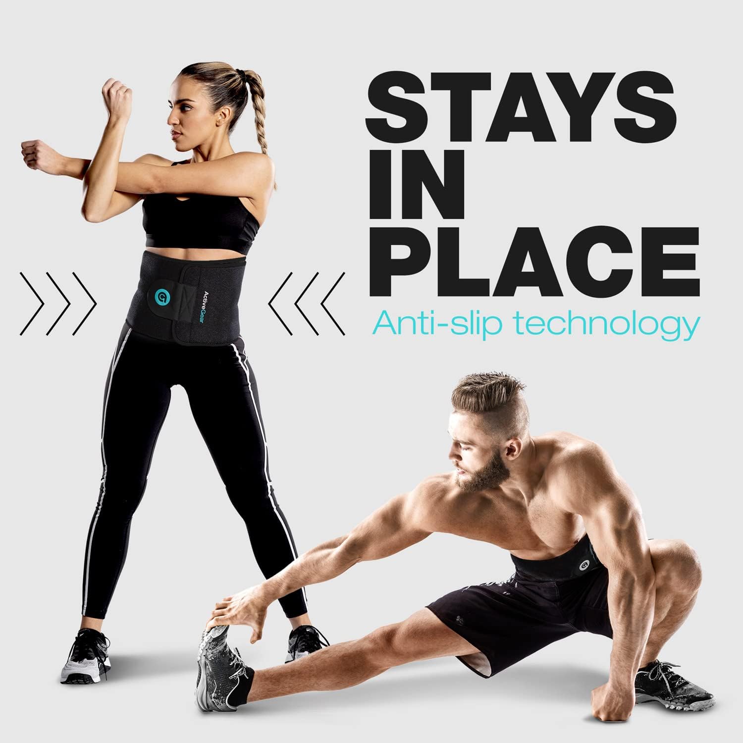 ActiveGear Waist Trimmer Belt Bundle for Men & Women – Sweat Band Waist Trainer Belt for a Toned Look - Reinforced Trim and Double Velcro (Blue & Cinnamon, Large: 9” x 46”)