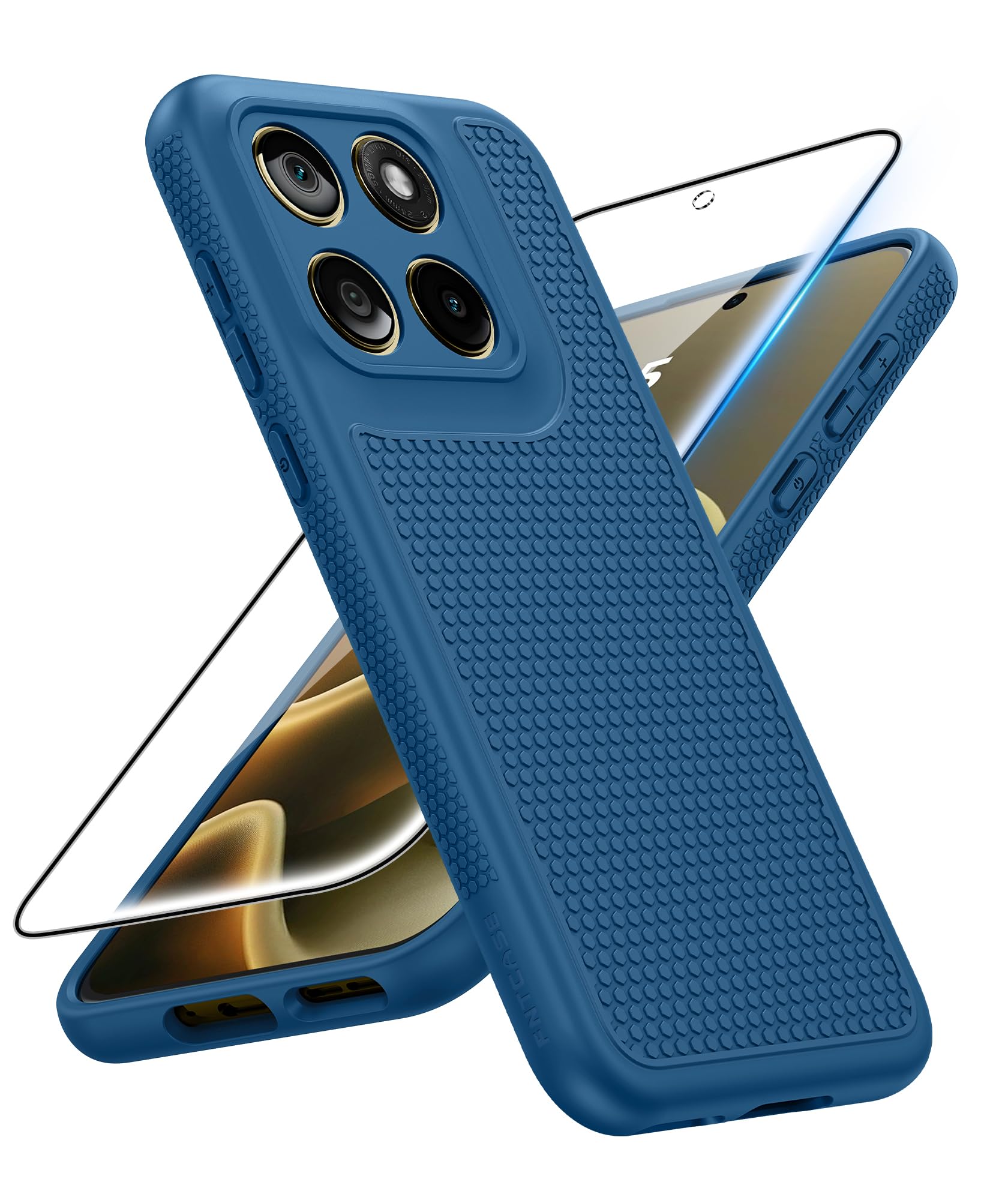 FNTCASE for Motorola Edge 2026 Case: Matte TPU Non Slip Drop Protection | Military Grade Shockproof, With Screen Protector, Anti-Scratch, Heavy Duty Rugged Protective Phone Cover, Daily Use, Blue
