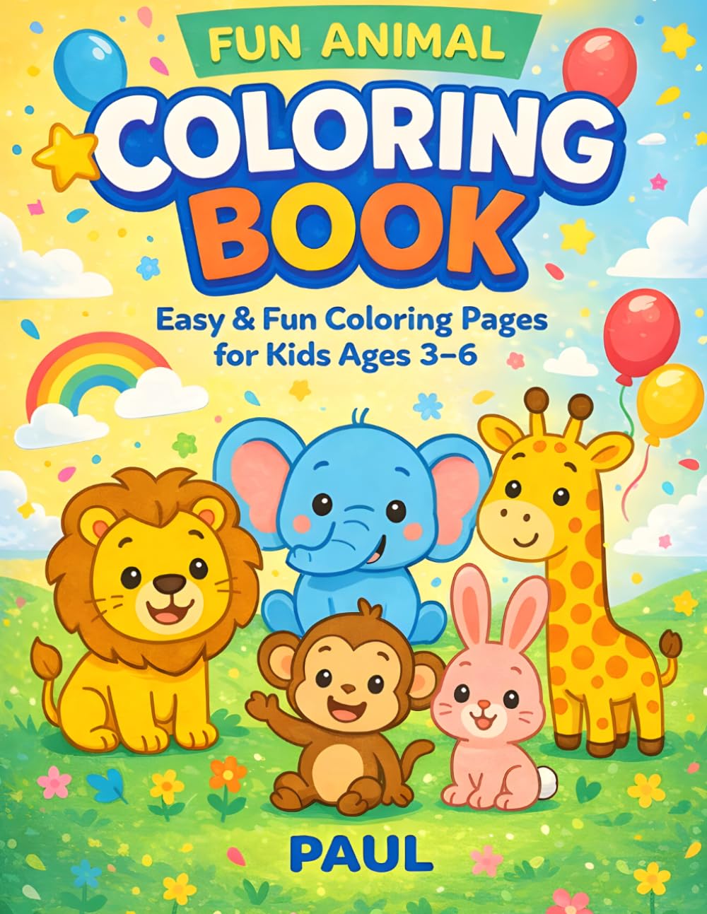 Fun Animal Coloring Book for Kids Ages 3–6: Easy & Cute Animal Coloring Pages for Toddlers and Preschoolers to Learn, Play, and Create