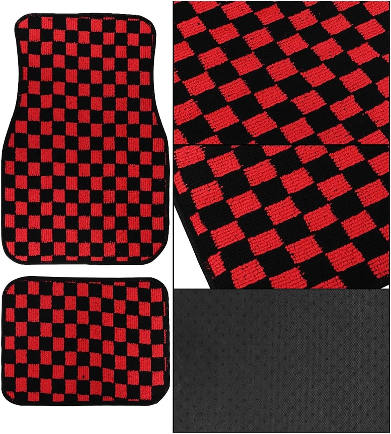 Floor Mats 4Pcs JDM Racing Plush Floor Mat Checkers Vehicle Front Rear Carpets Universal Car Floor Carpet Rugs Non-Slip Car Decoration Lightweight (White)