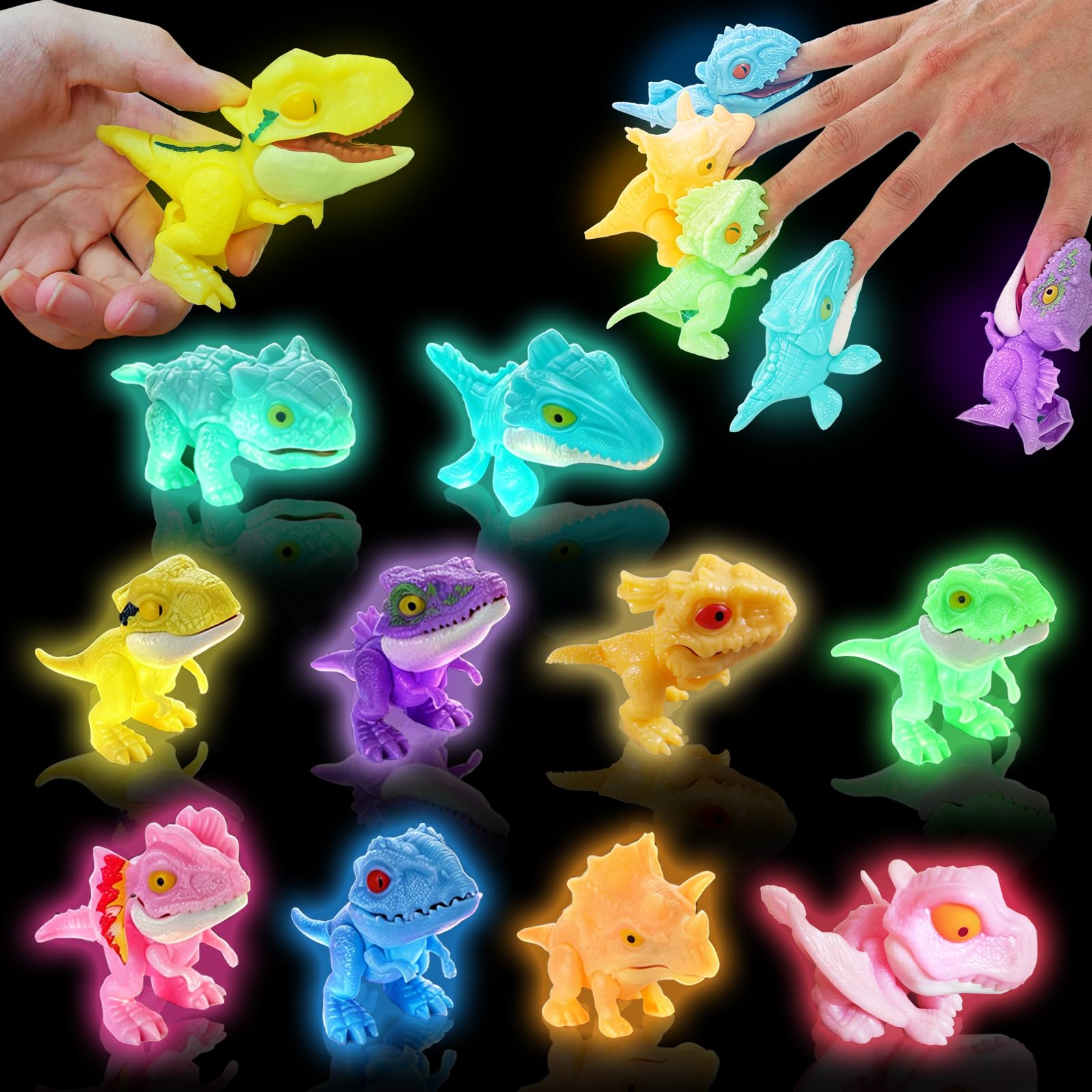 LUKIUP 10 PCS Dinosaur Finger Toys, Glow-in-the-Dark Children's Finger-Biting Dinosaur Toy, Mini Dinosaur Figures, Dinosaur Toys for Birthday Parties birthday gift