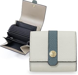 OLVINA 本革 ミニ財布 レディース コンパクト じゃばら カードケース バイカラー 小銭入れ付き RFIDスキミング防止 大容量 ギフト おしゃれ 三つ折り財布 プレゼント (ホワイト×ブルー)