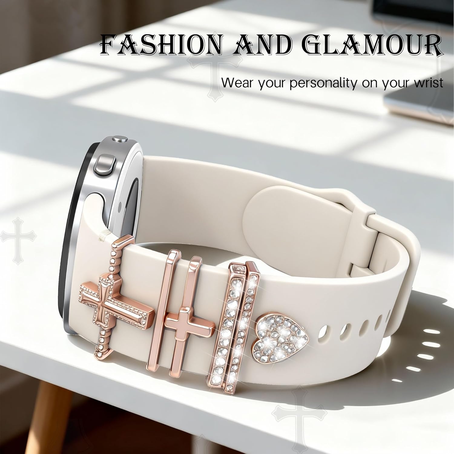 Band Compatible with Samsung Galaxy Watch 8 Band 40mm 44mm/Galaxy Watch 8 Classic 46mm, Soft Silicone Replacement Strap for Galaxy Watch 8 2025 with Decorative Charms Accessories Women - Image 3