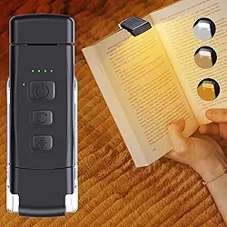 Luzes de Livros, Luz de Leitura Recarregável com 2 Modos de Tempo, 3 Modos de Cor e 5 Brilho Regulável, Preta