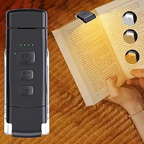 Luzes de Livros, Luz de Leitura Recarregável com 2 Modos de Tempo, 3 Modos de Cor e 5 Brilho Regulável, Preta